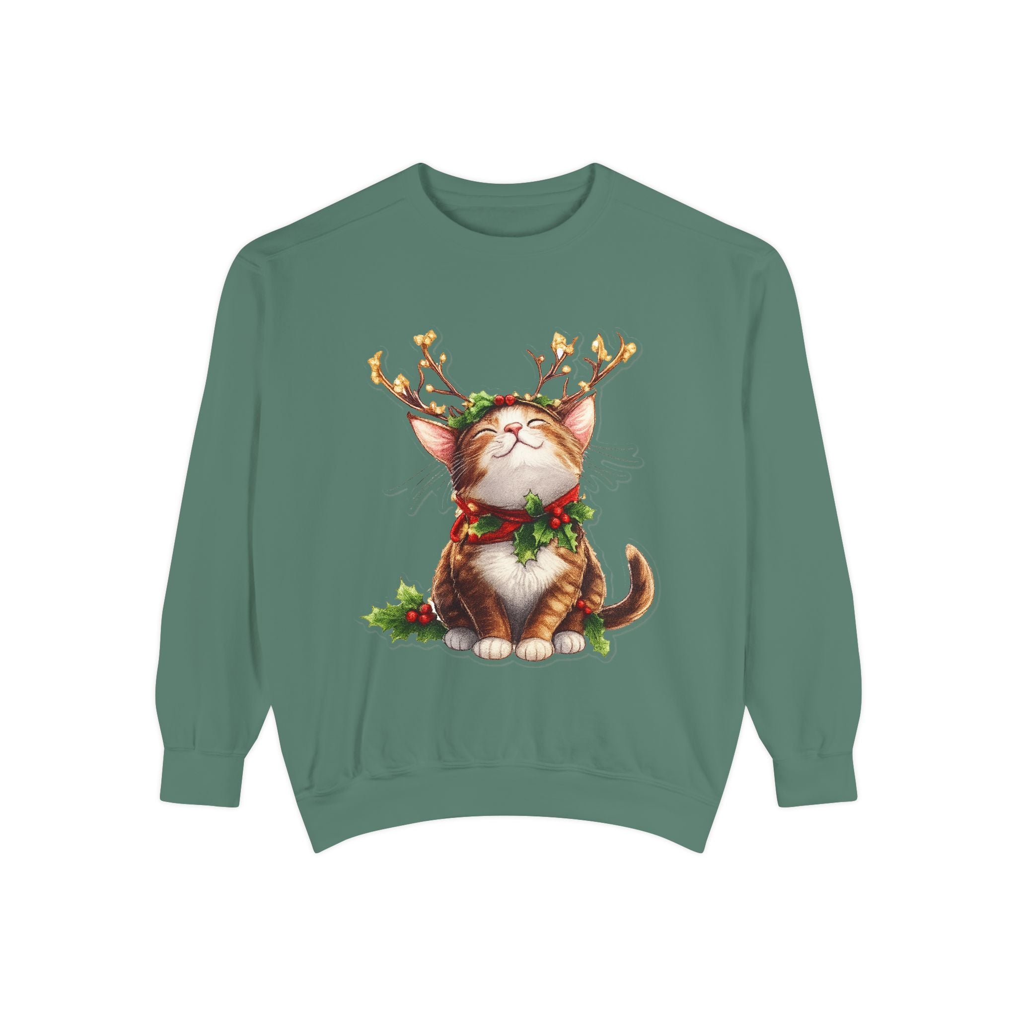 Christmas Cat Sweatshirt — Festive Antler Kitty Holiday Sweater
