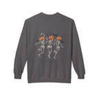 Halloween Skeleton Crewneck Sweatshirt, Unisex Spooky Apparel, Fall Fashion, Pumpkin Head Sweatshirt, Cozy Costume Top