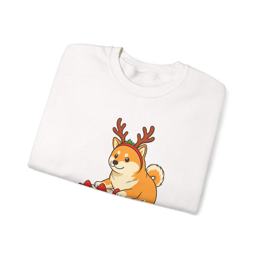 Shiba Inu Reindeer Sweatshirt – Cute Dog with Holiday Cake Crewneck