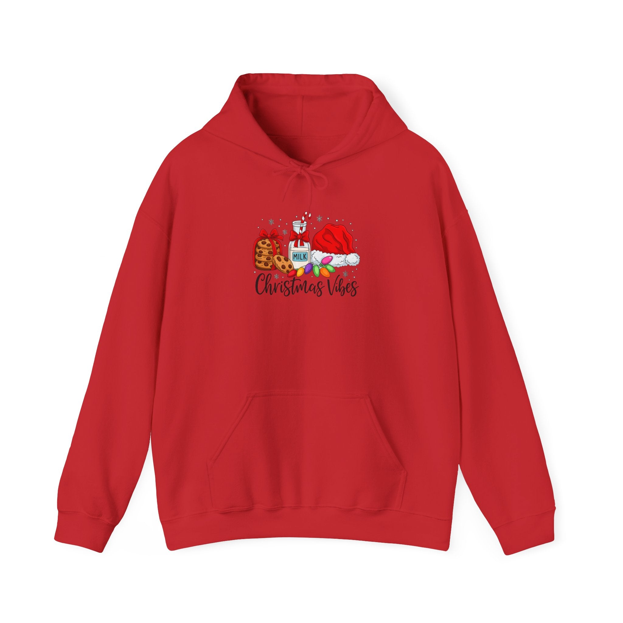 Christmas Vibes Hoodie — Santa Hat, Cookies & Milk Holiday Sweatshirt