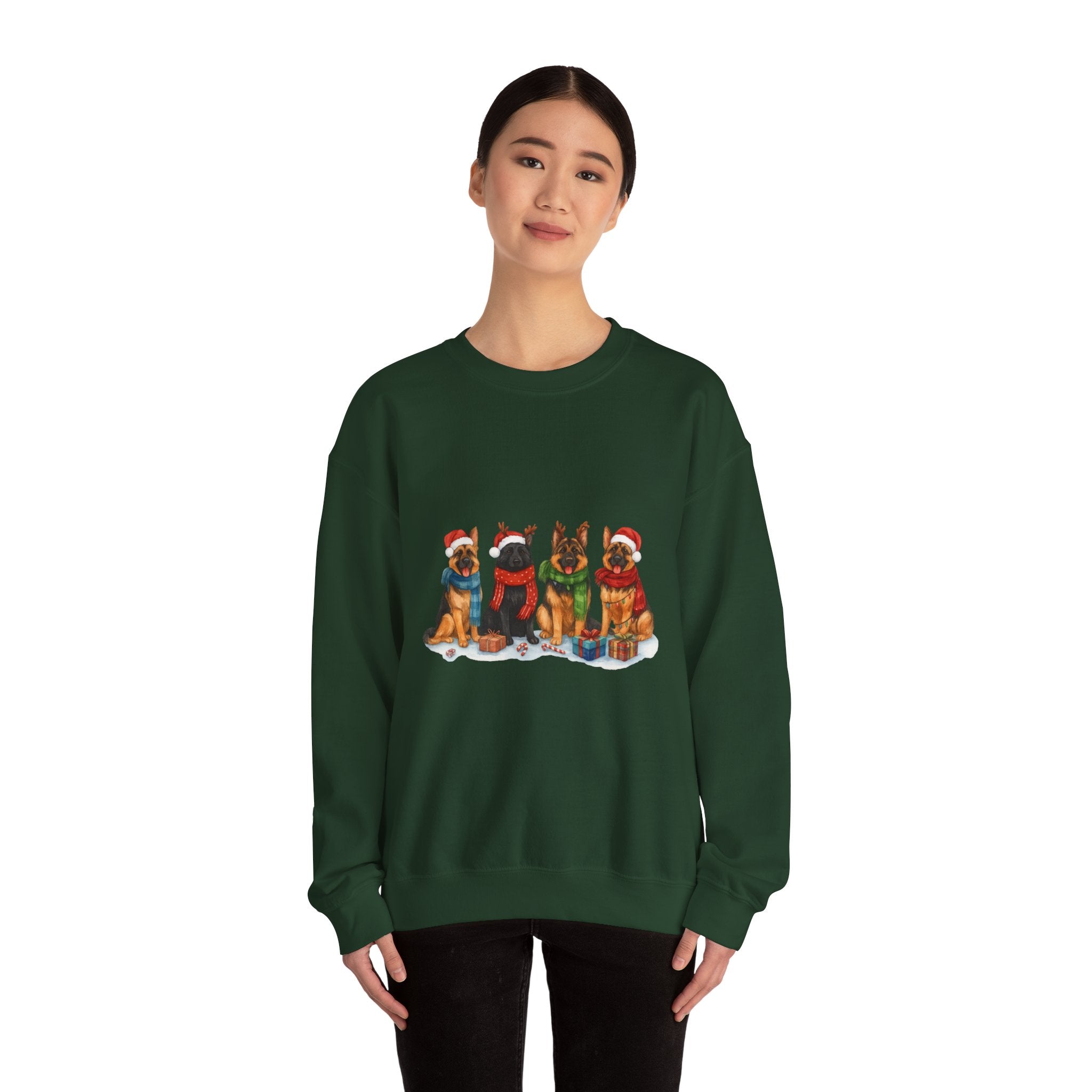 Christmas German Shepherd Sweatshirt – Holiday Dogs in Santa Hats Crewneck
