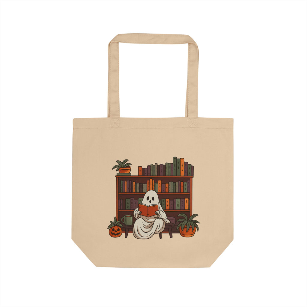 Spooky Ghost Eco Tote Bag - Halloween Treats, Book Lover Gift, Reusable Grocery Bag, Fall Haul, Cute Trick or Treat Bag