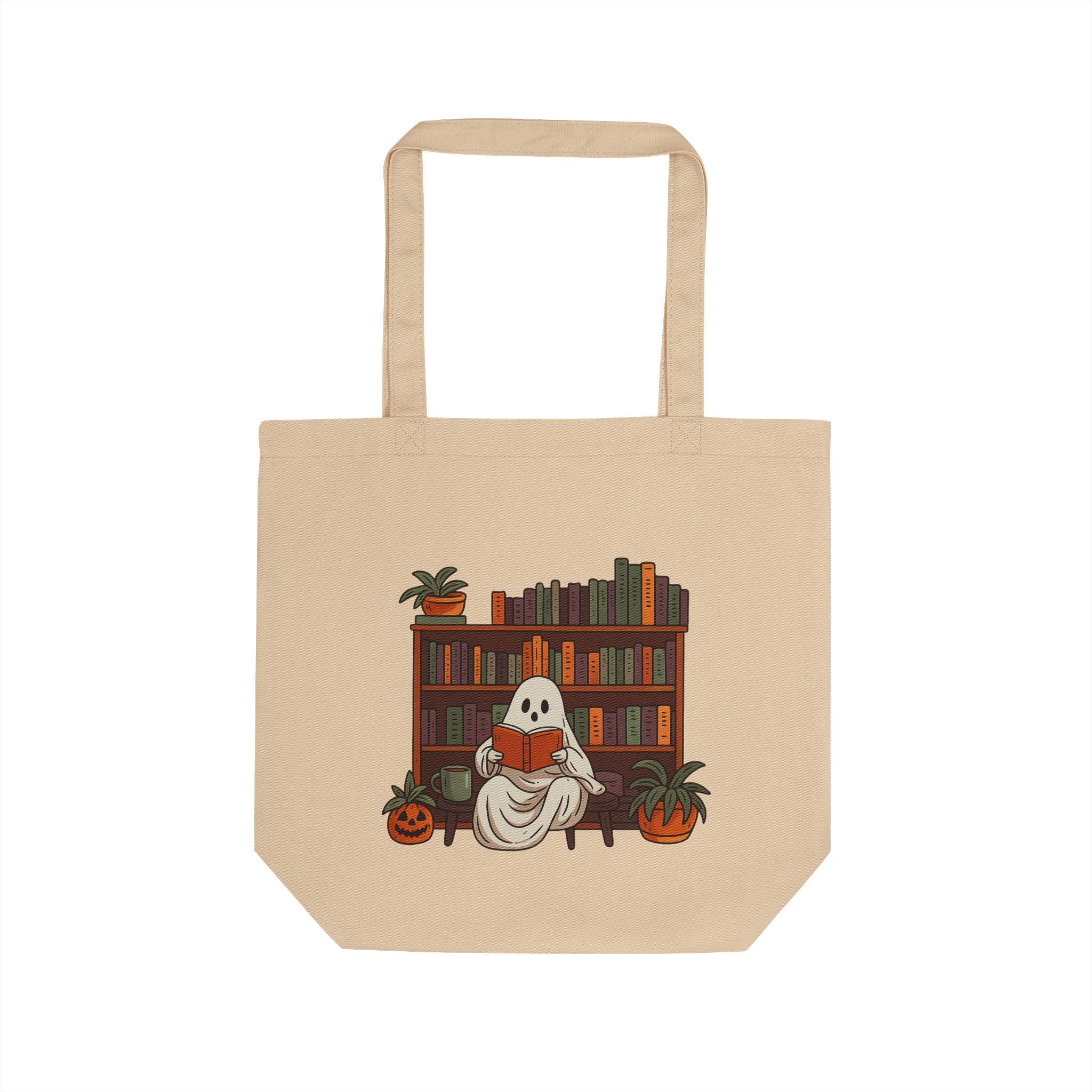 Spooky Ghost Eco Tote Bag - Halloween Treats, Book Lover Gift, Reusable Grocery Bag, Fall Haul, Cute Trick or Treat Bag