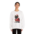 Holiday Black Cat Sweatshirt — Cute Santa Kitten in Christmas Lights