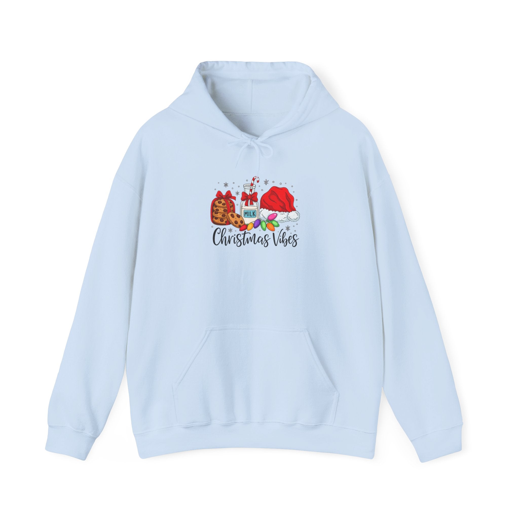 Christmas Vibes Hoodie — Santa Hat, Cookies & Milk Holiday Sweatshirt