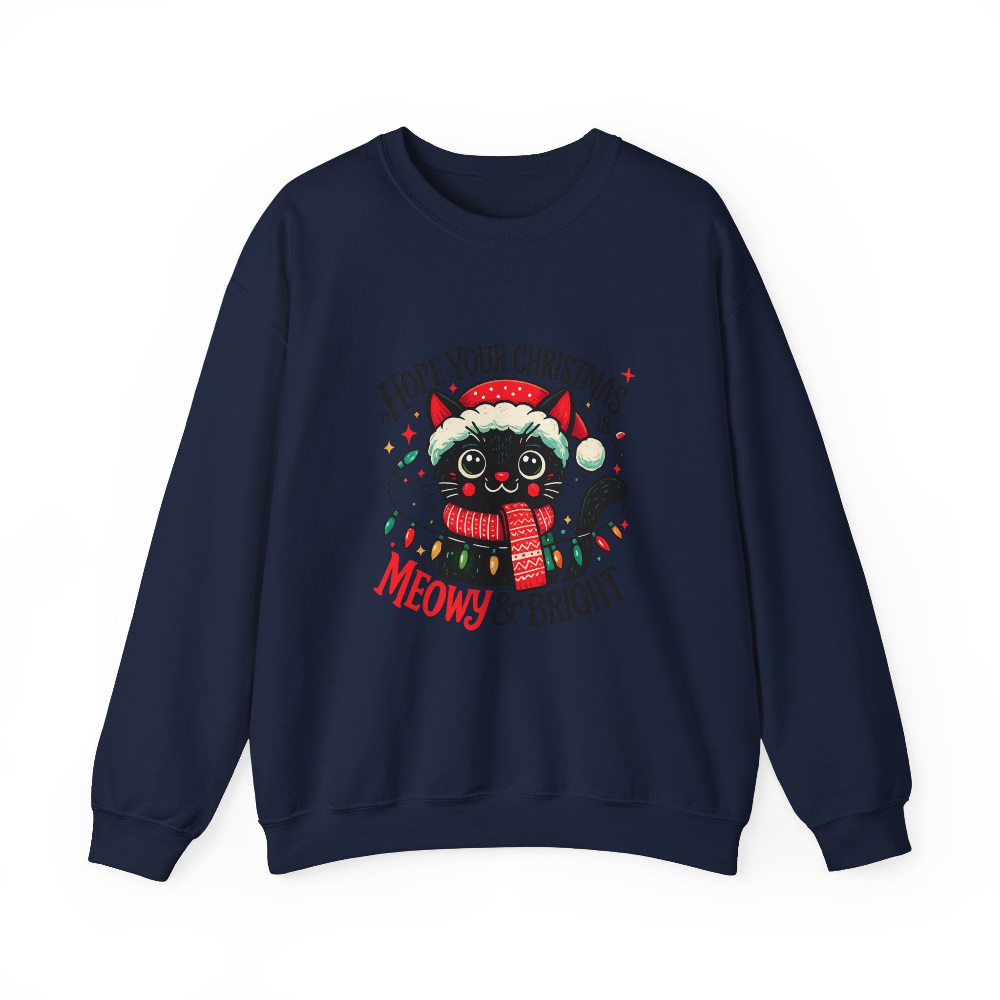 Christmas Cat Sweatshirt — "Meows & Bright" Holiday Crewneck