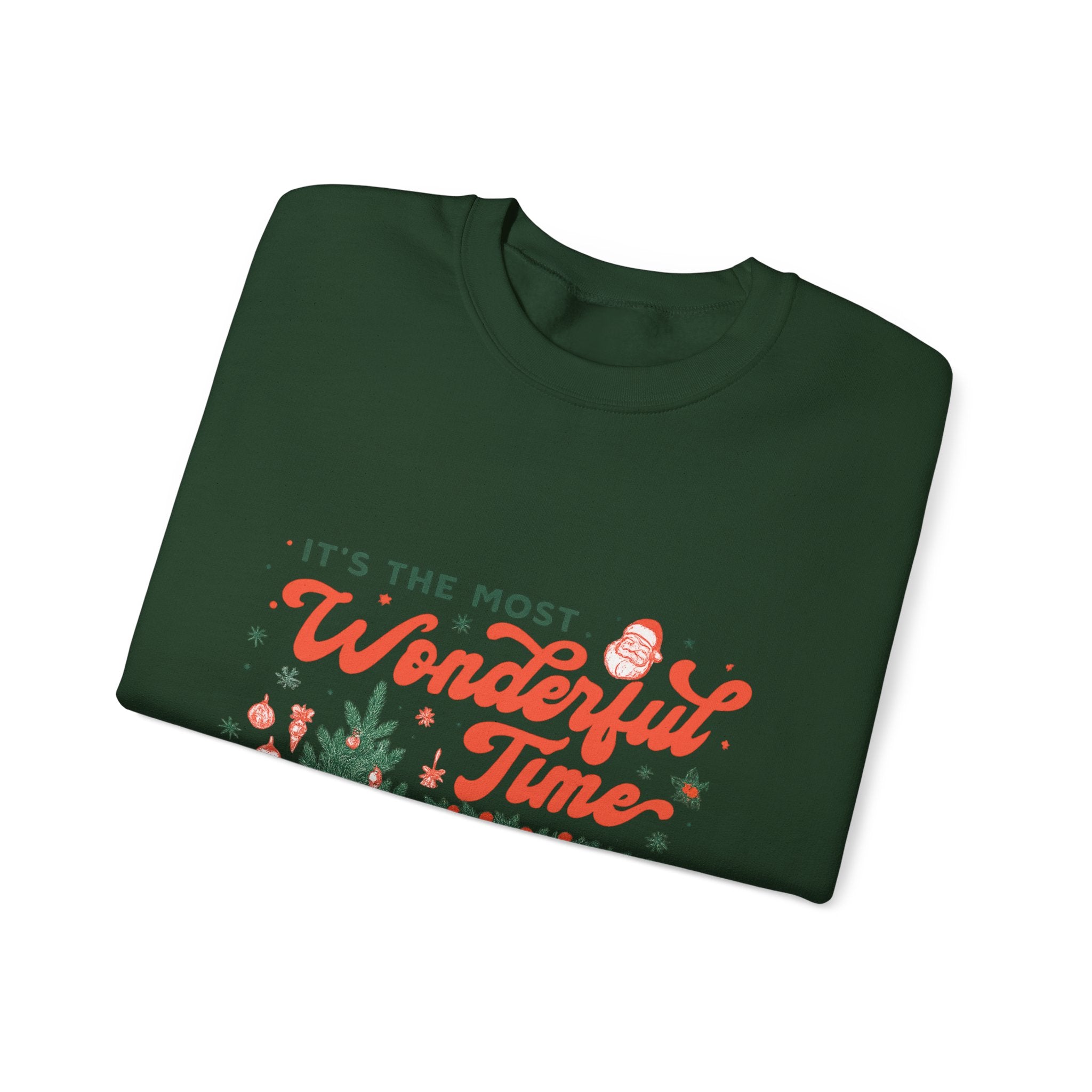 Holiday Sweatshirt — "It's the Most Wonderful Time" Christmas Tree & Fireplace Crewneck