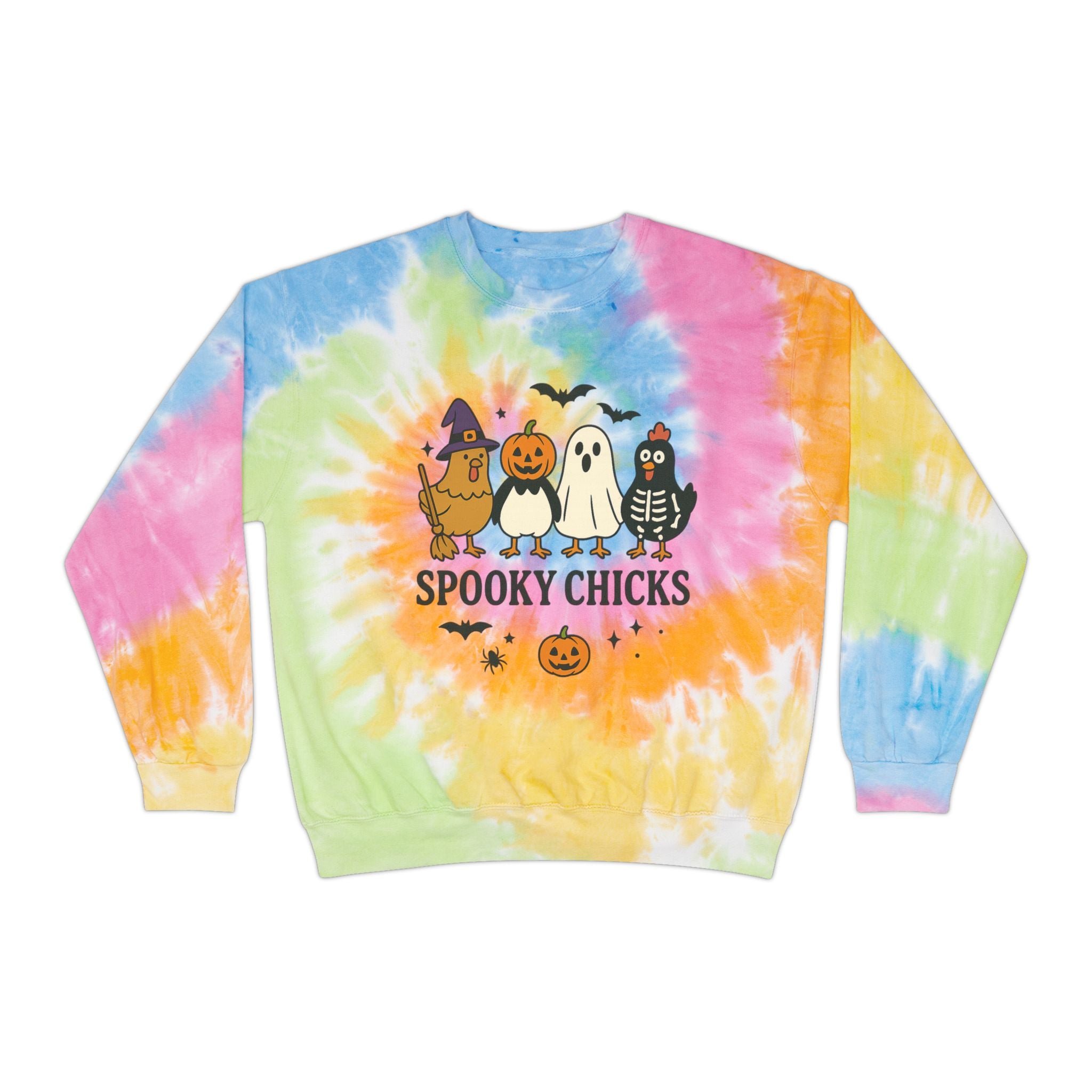 Unisex Spooky Chicks Tie-Dye Sweatshirt | Halloween, Cozy, Gift, Fall Fashion, Trendy Sweatshirt