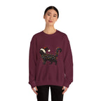 Holiday Cat Sweatshirt — Black Cat Wrapped in Christmas Lights & Santa Hat