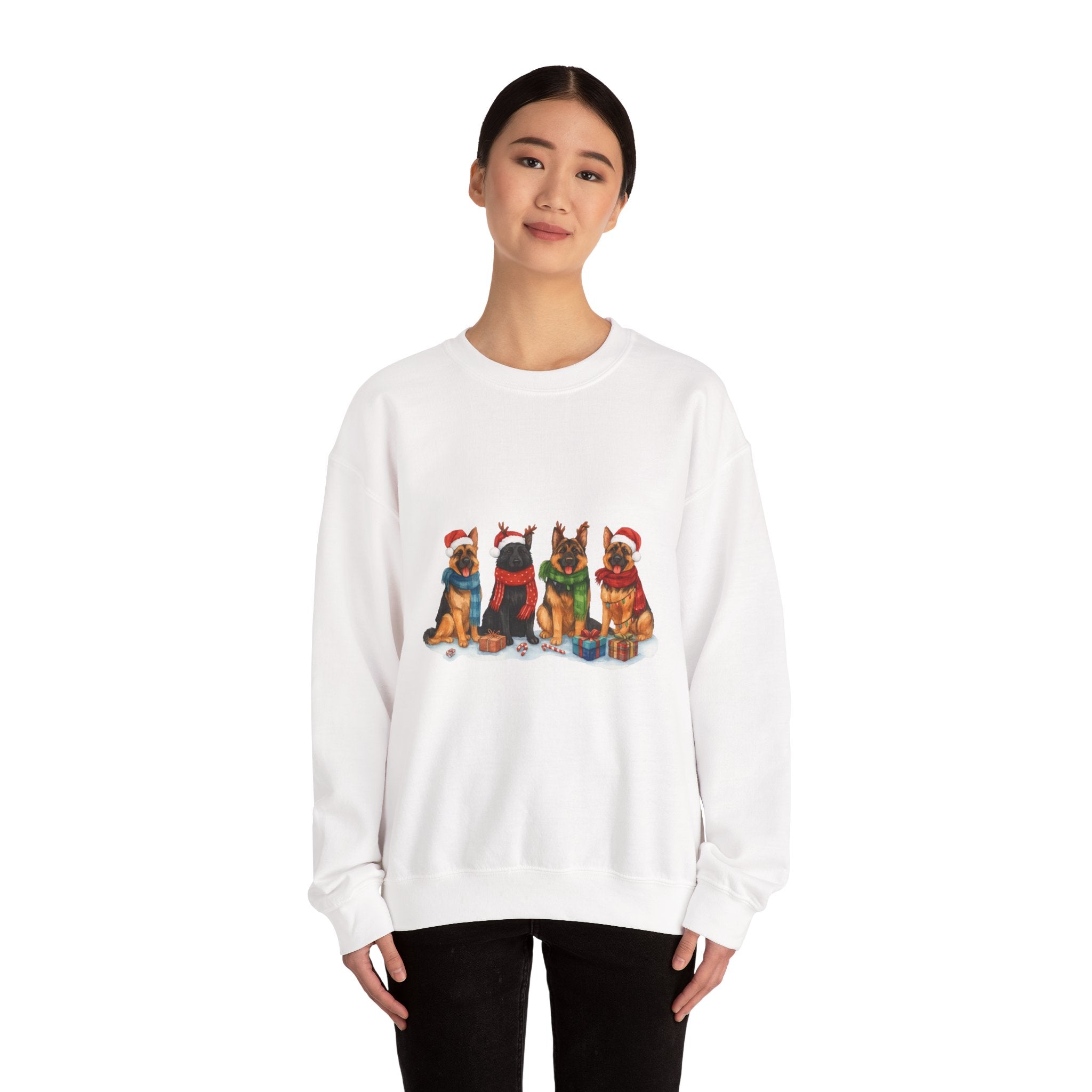 Christmas German Shepherd Sweatshirt – Holiday Dogs in Santa Hats Crewneck