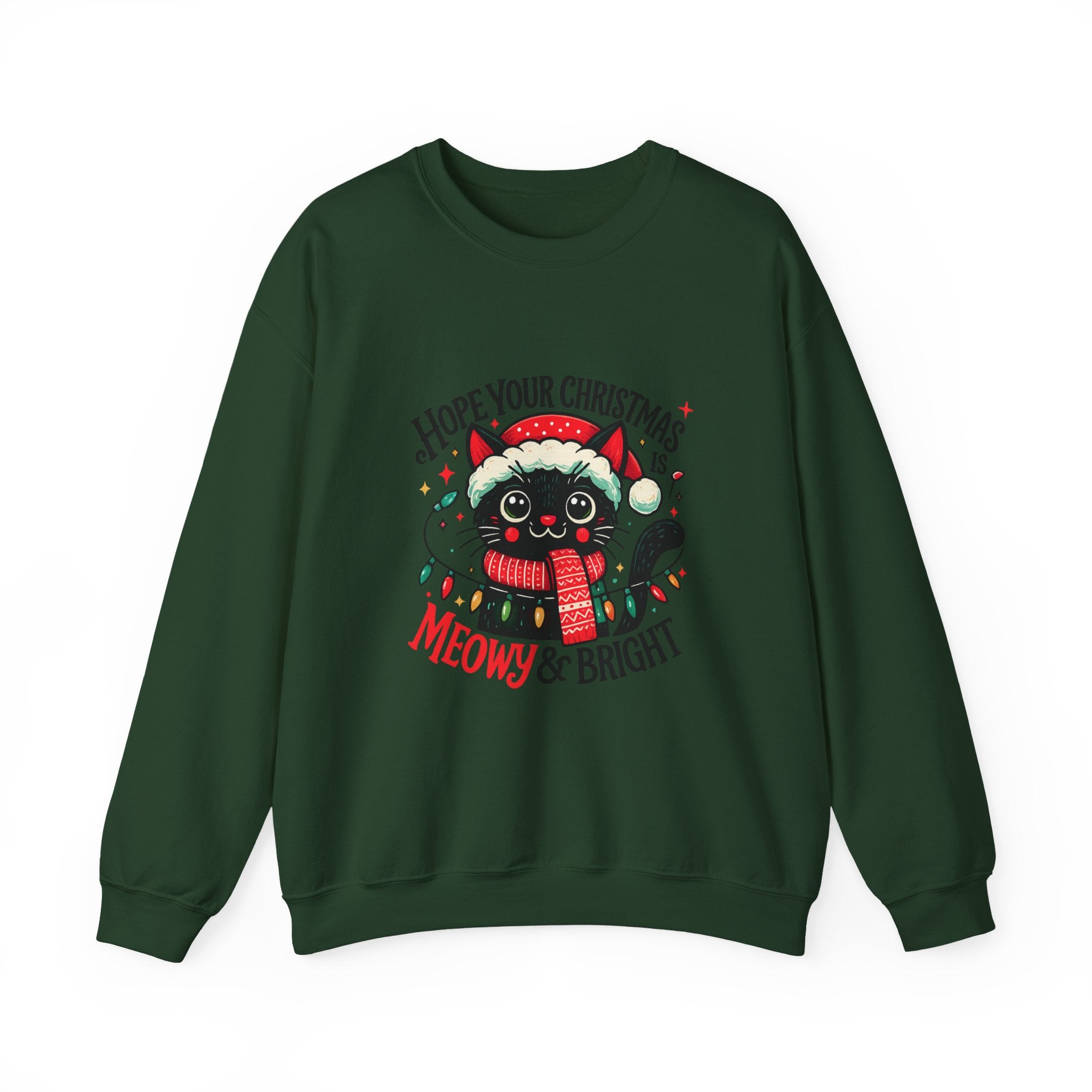 Christmas Cat Sweatshirt — "Meows & Bright" Holiday Crewneck