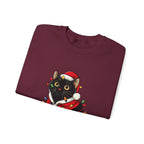 Holiday Black Cat Sweatshirt — Cute Santa Kitten in Christmas Lights