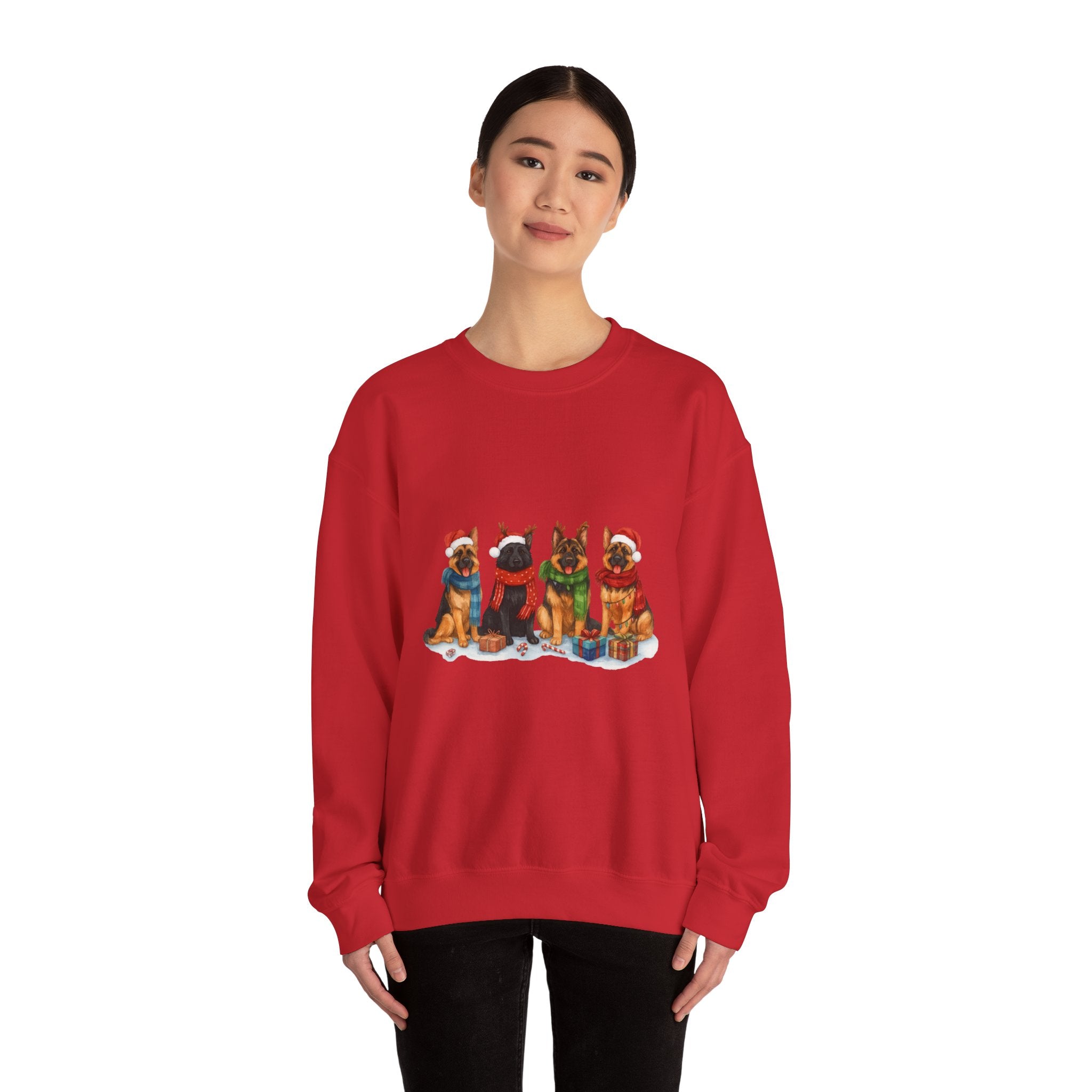 Christmas German Shepherd Sweatshirt – Holiday Dogs in Santa Hats Crewneck