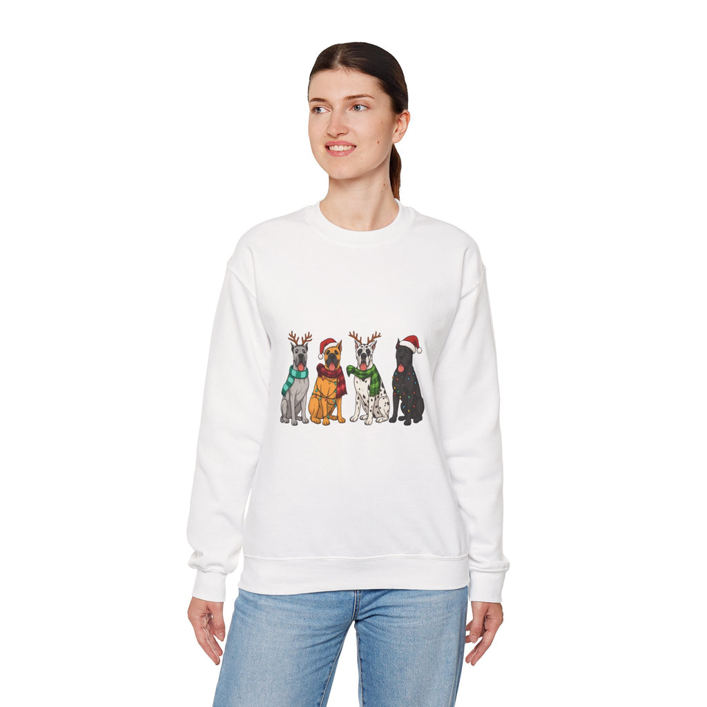 Christmas Dogs Crewneck Sweatshirt — Festive Reindeer & Santa Hat Puppies Holiday Sweatshirt