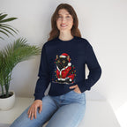 Holiday Black Cat Sweatshirt — Cute Santa Kitten in Christmas Lights