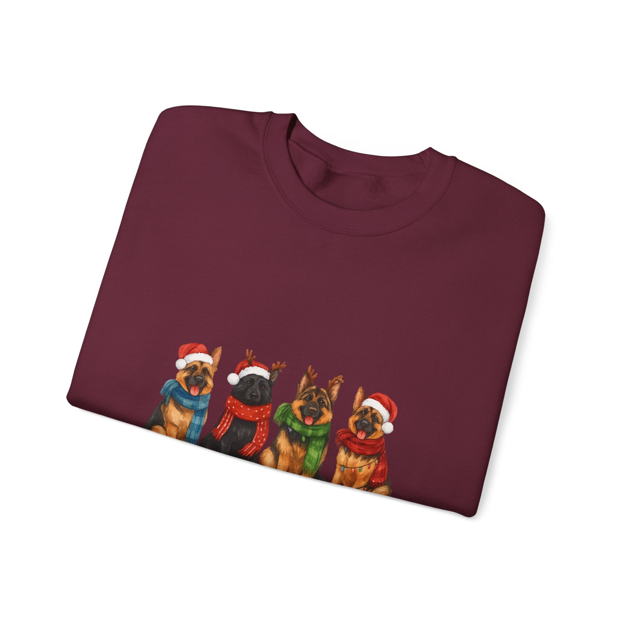 Christmas German Shepherd Sweatshirt – Holiday Dogs in Santa Hats Crewneck