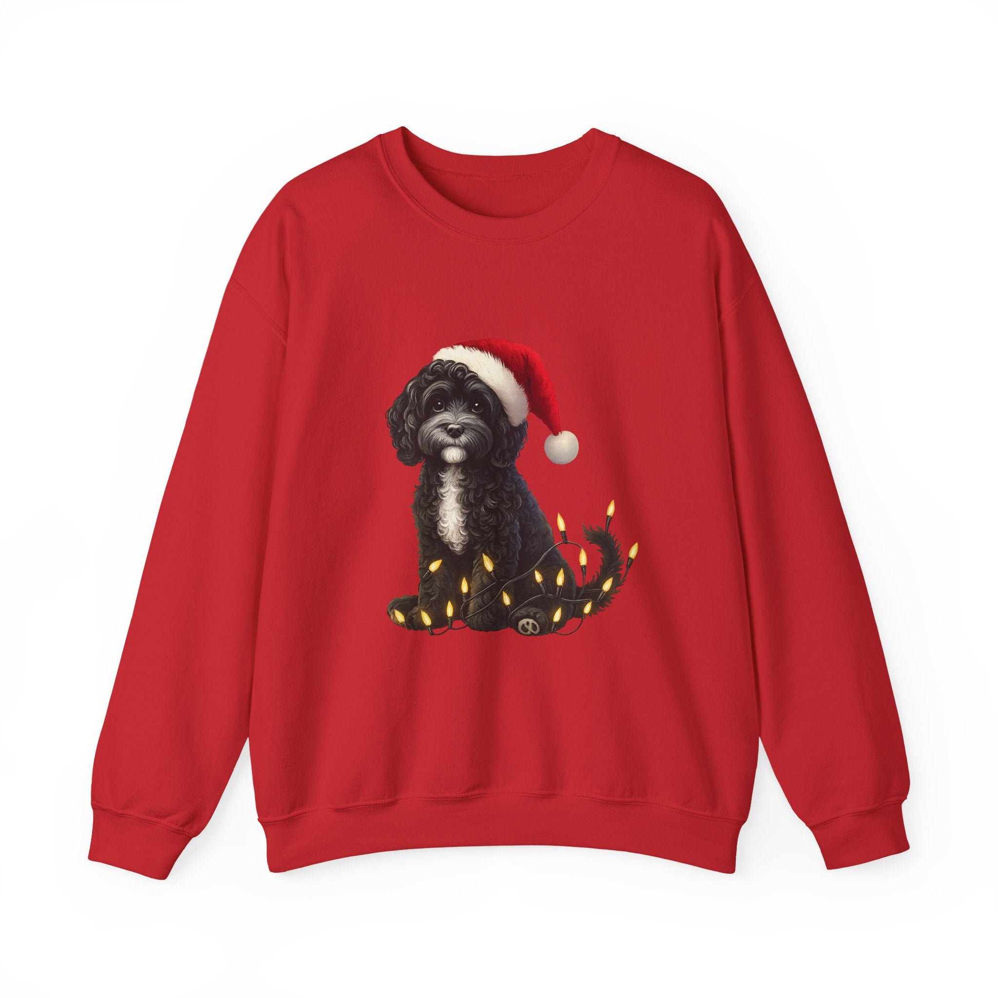 Holiday Labradoodle Sweatshirt – Cute Dog with Santa Hat & Fairy Lights