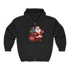 Santa Claus Zip Hoodie - Merry Christmas Full-Zip Holiday Sweatshirt