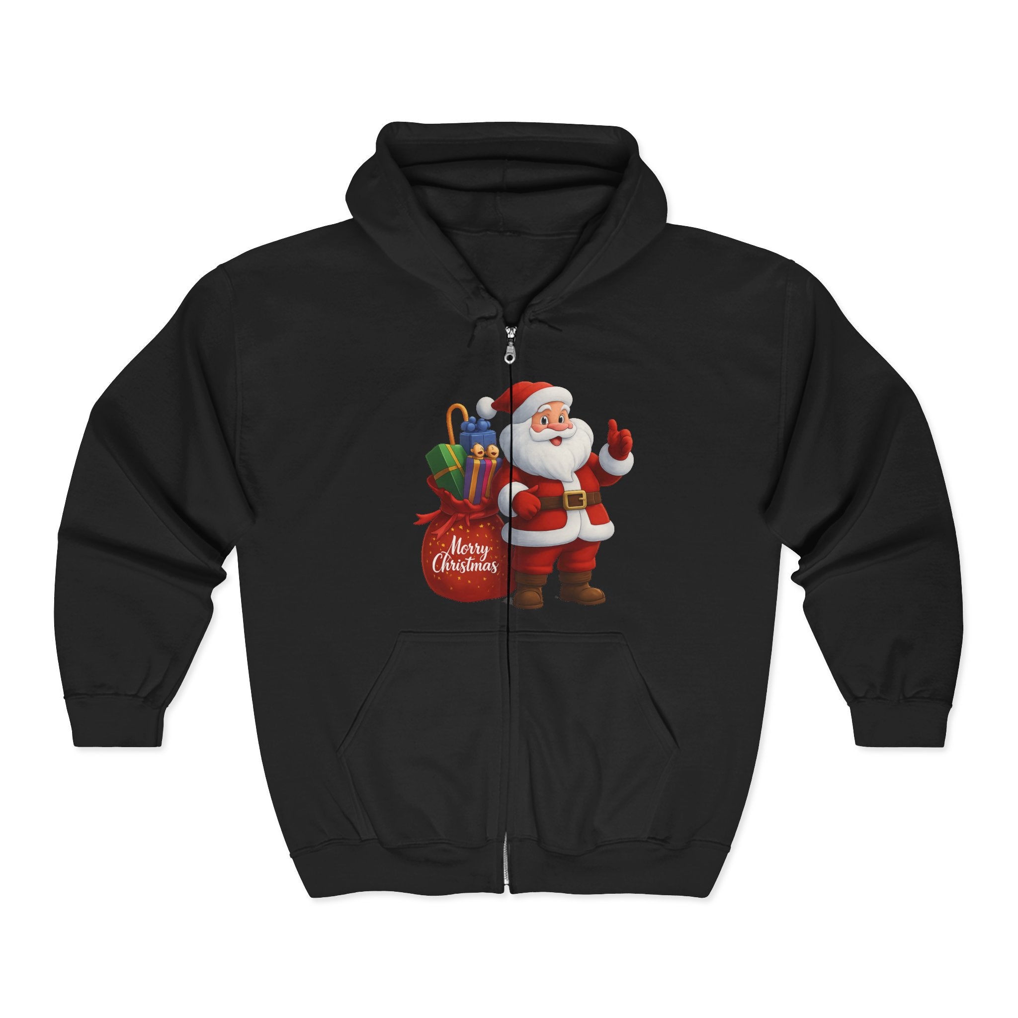 Santa Claus Zip Hoodie - Merry Christmas Full-Zip Holiday Sweatshirt