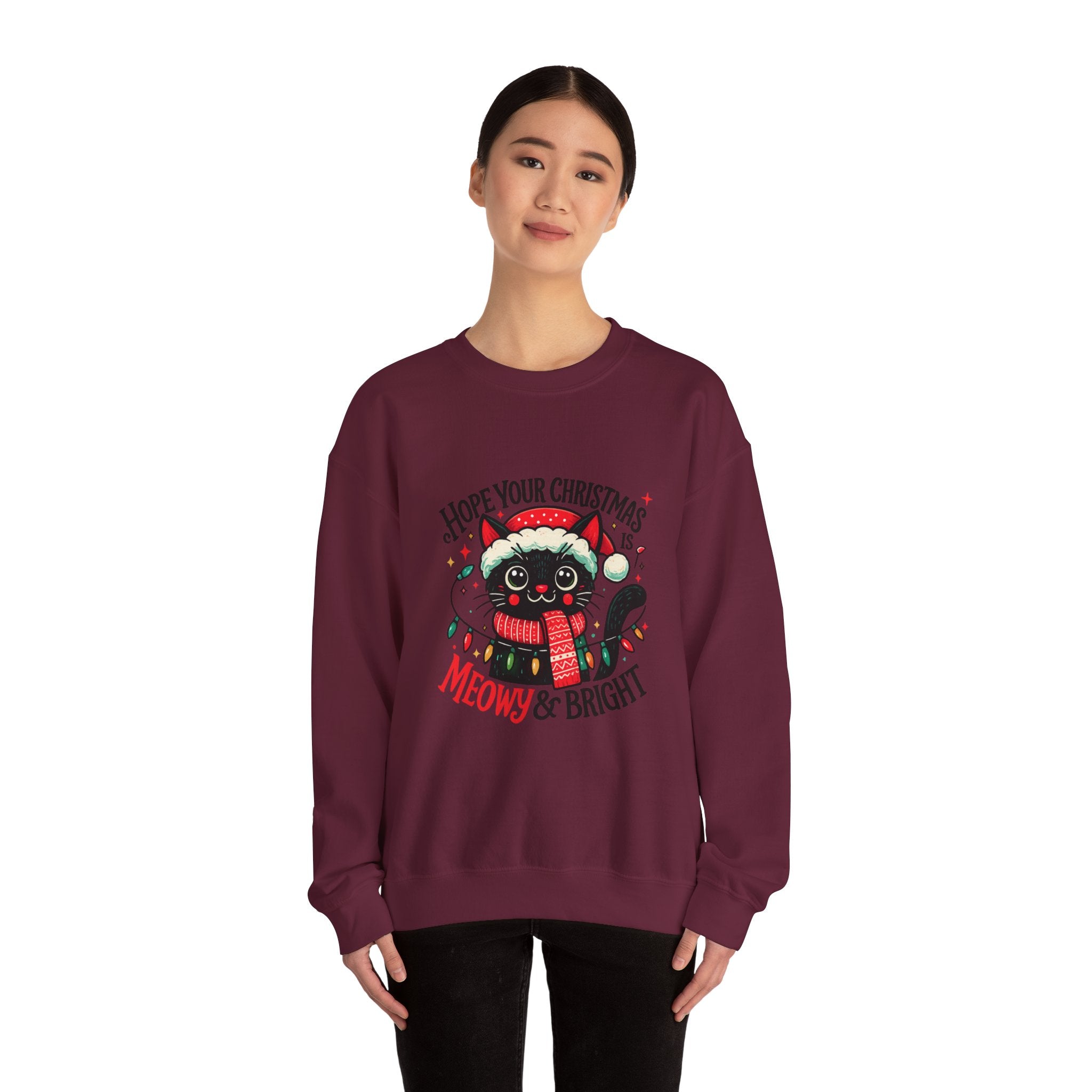 Christmas Cat Sweatshirt — "Meows & Bright" Holiday Crewneck
