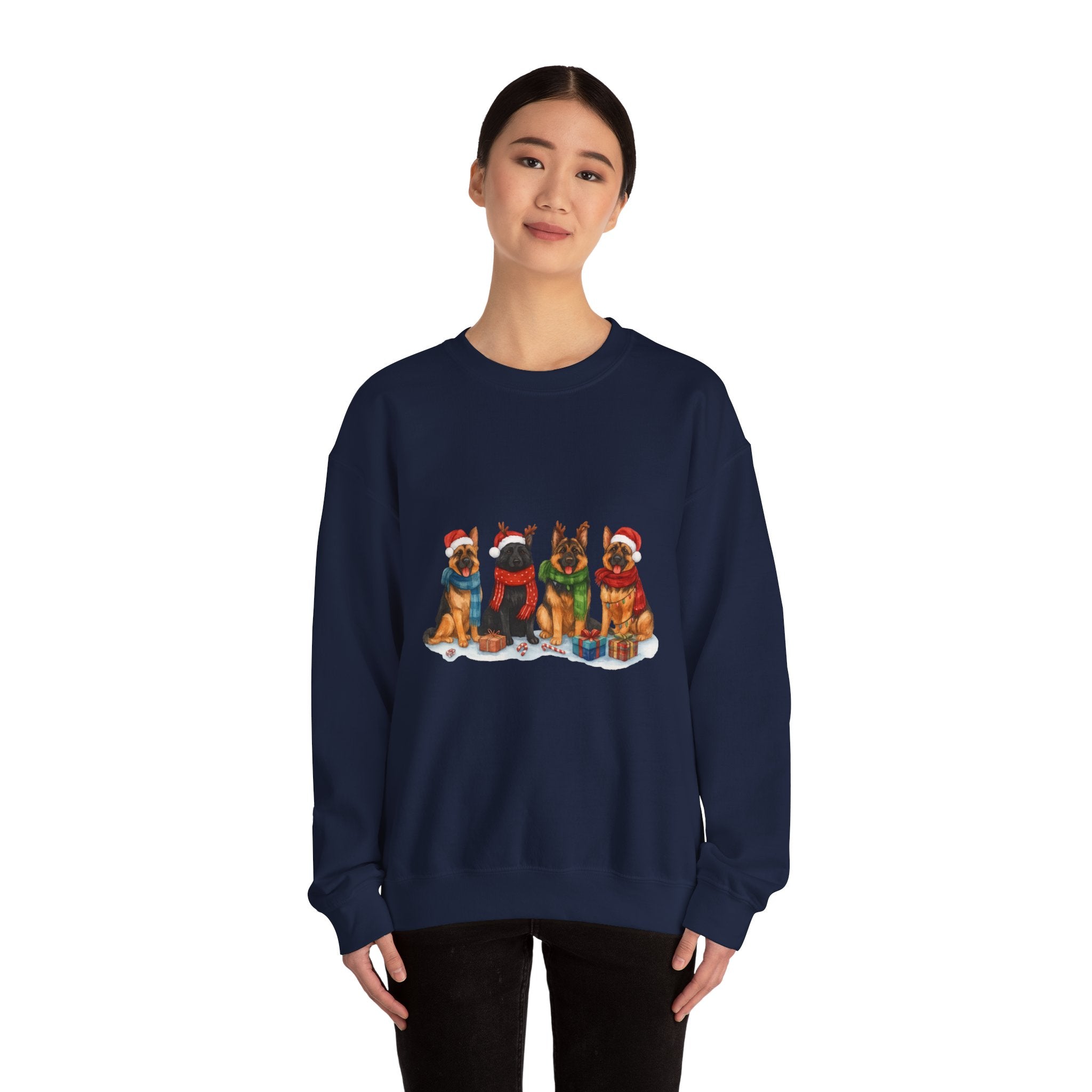 Christmas German Shepherd Sweatshirt – Holiday Dogs in Santa Hats Crewneck