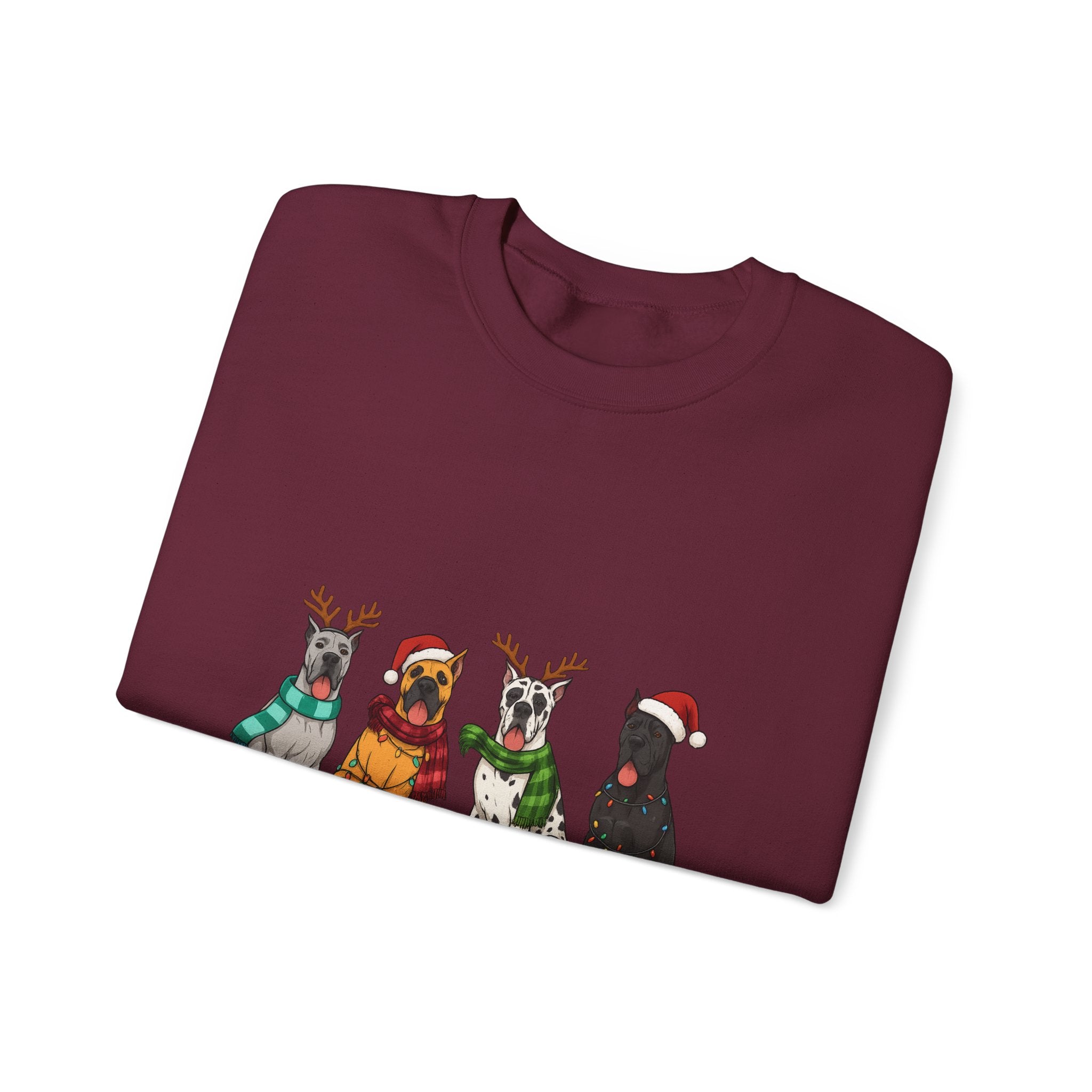 Christmas Dogs Crewneck Sweatshirt — Festive Reindeer & Santa Hat Puppies Holiday Sweatshirt