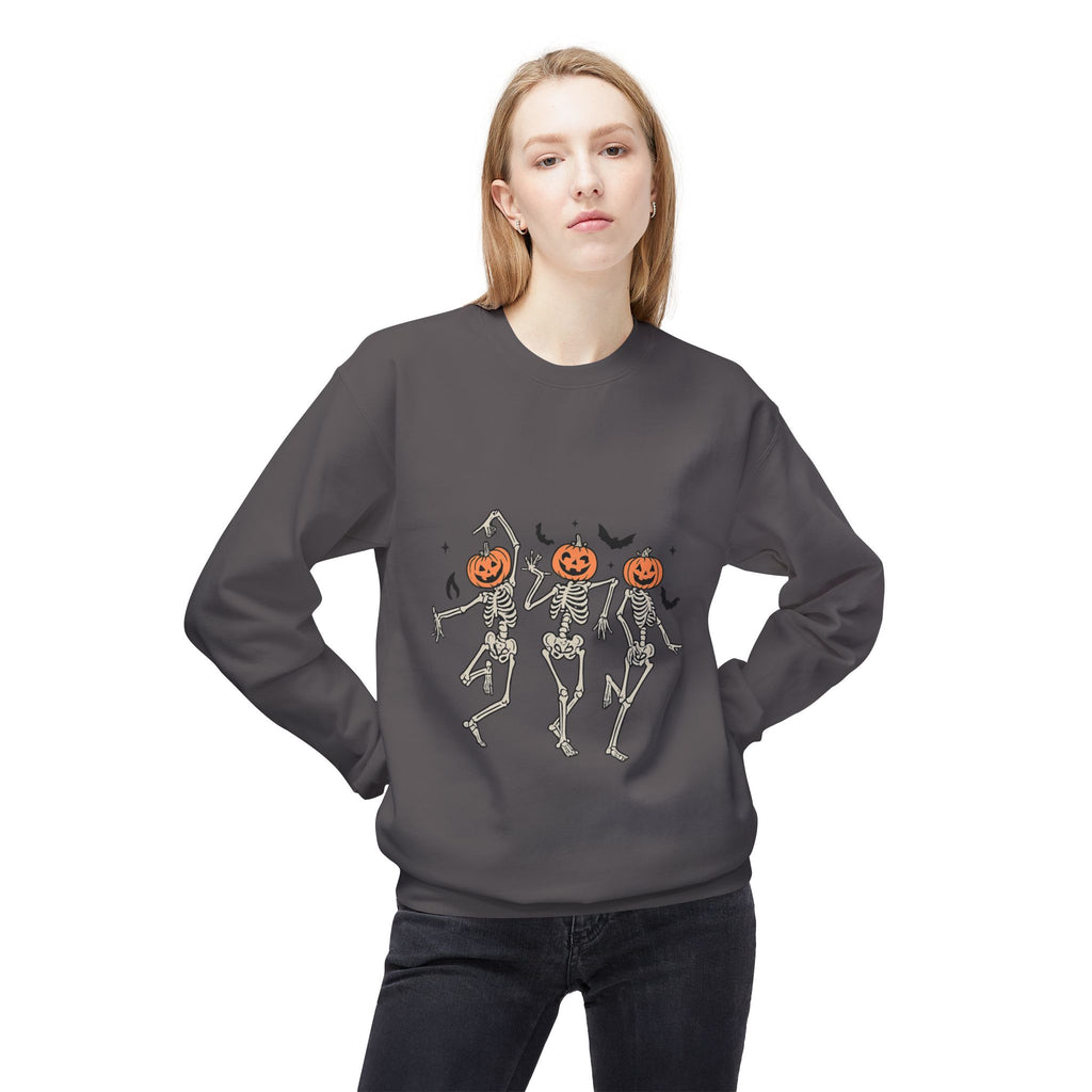 Halloween Skeleton Crewneck Sweatshirt, Unisex Spooky Apparel, Fall Fashion, Pumpkin Head Sweatshirt, Cozy Costume Top