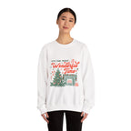 Holiday Sweatshirt — "It's the Most Wonderful Time" Christmas Tree & Fireplace Crewneck