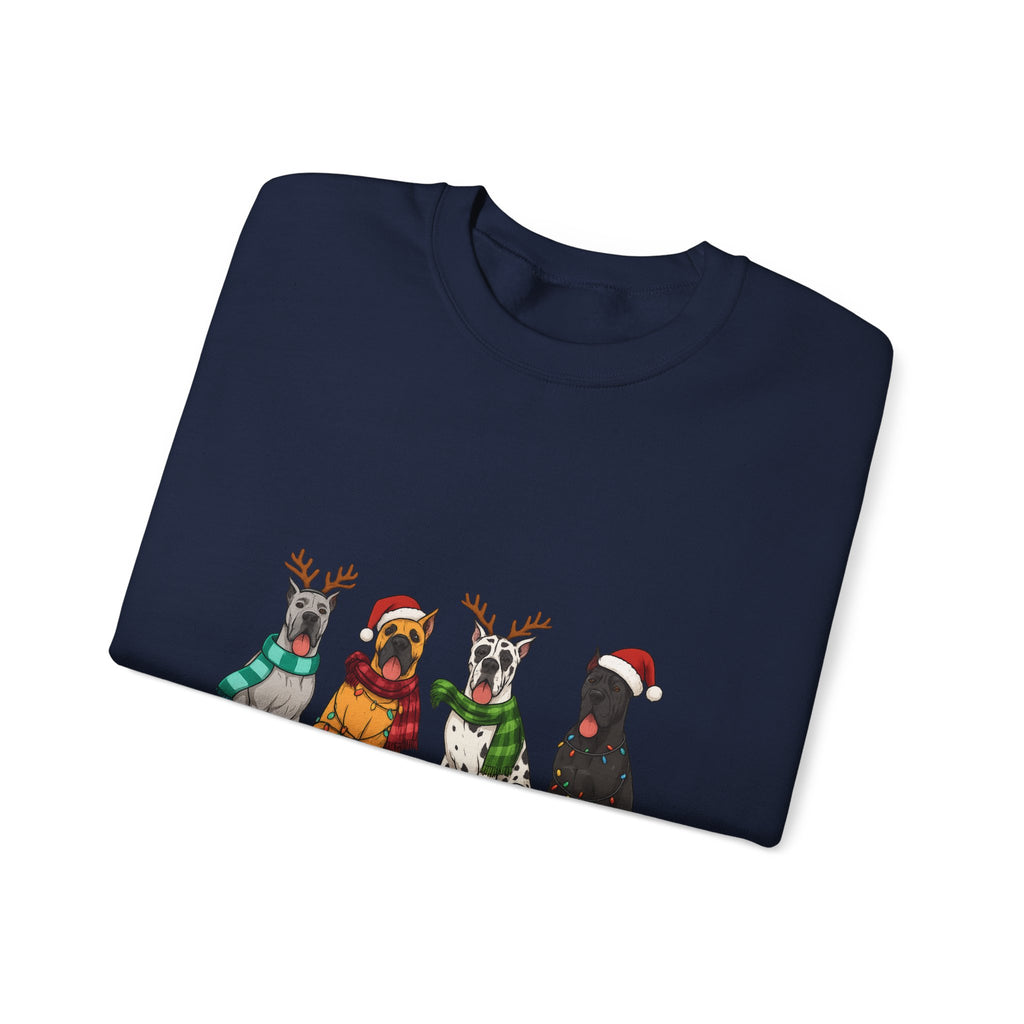 Christmas Dogs Crewneck Sweatshirt — Festive Reindeer & Santa Hat Puppies Holiday Sweatshirt