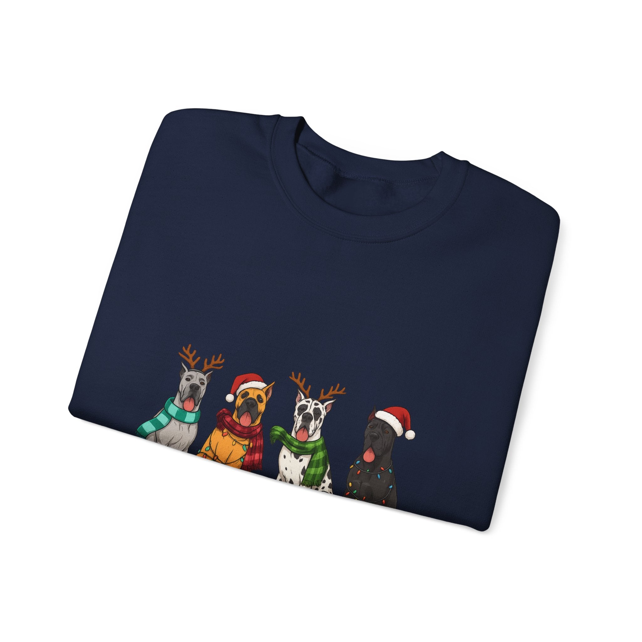 Christmas Dogs Crewneck Sweatshirt — Festive Reindeer & Santa Hat Puppies Holiday Sweatshirt