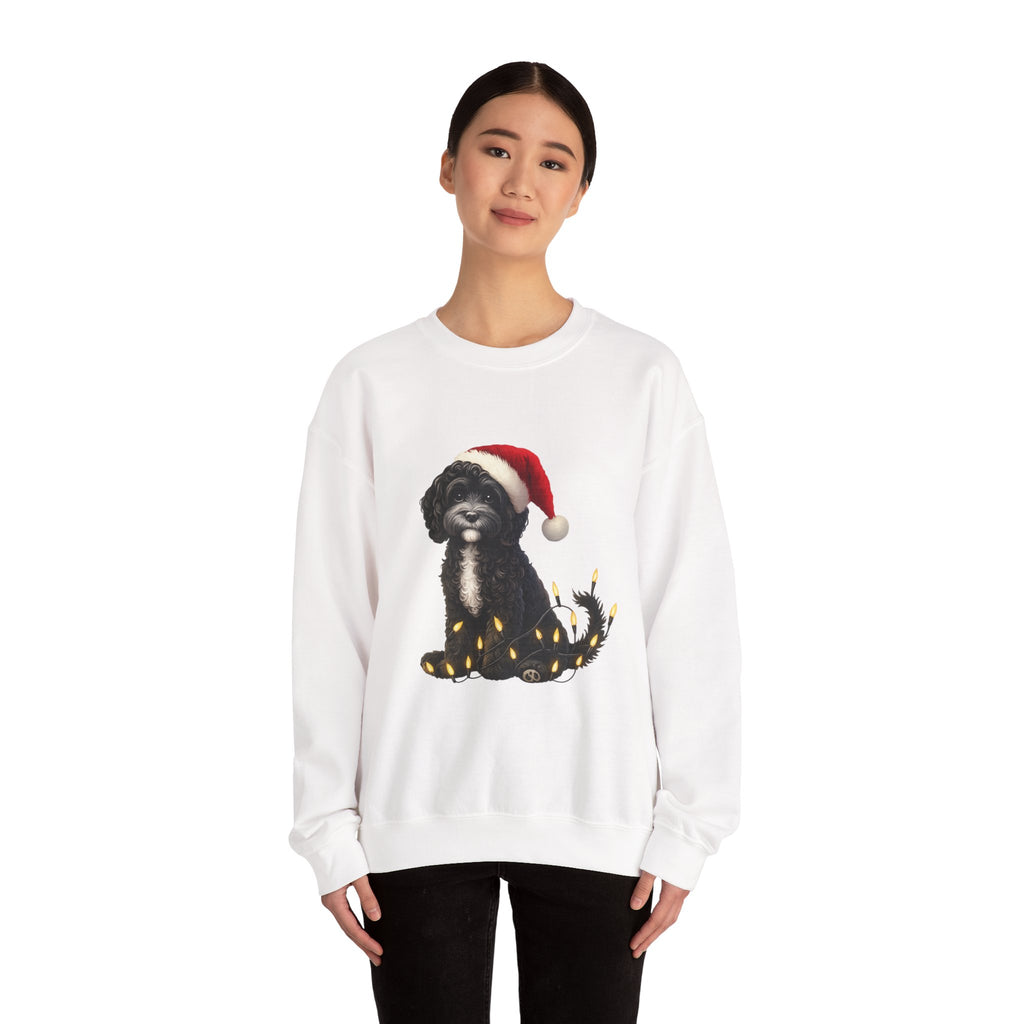 Holiday Labradoodle Sweatshirt – Cute Dog with Santa Hat & Fairy Lights