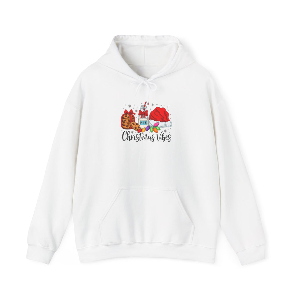 Christmas Vibes Hoodie — Santa Hat, Cookies & Milk Holiday Sweatshirt