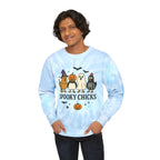 Unisex Spooky Chicks Tie-Dye Sweatshirt | Halloween, Cozy, Gift, Fall Fashion, Trendy Sweatshirt