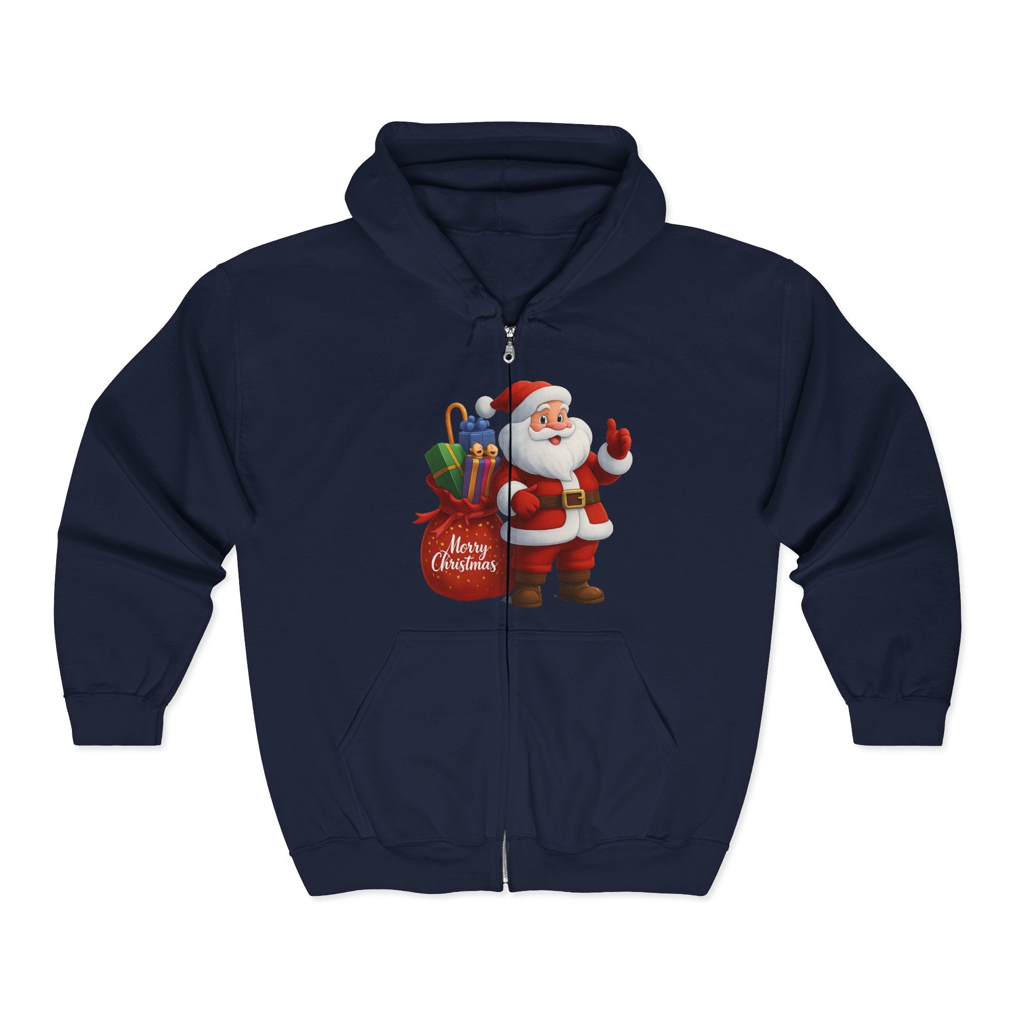 Santa Claus Zip Hoodie - Merry Christmas Full-Zip Holiday Sweatshirt