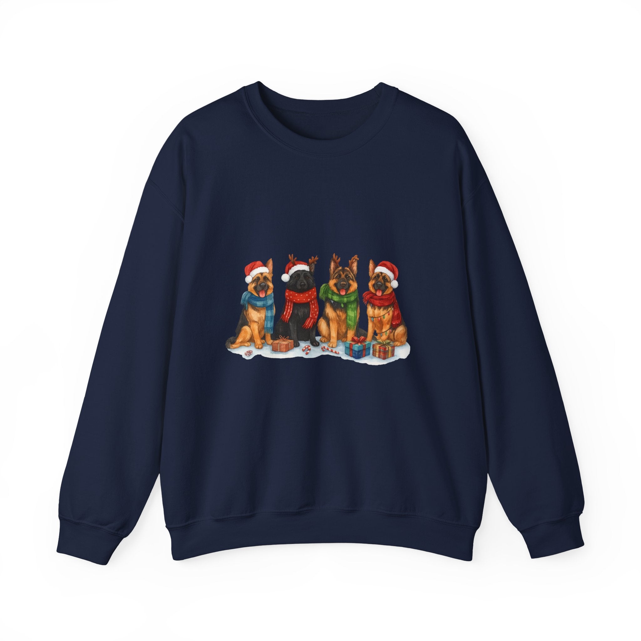Christmas German Shepherd Sweatshirt – Holiday Dogs in Santa Hats Crewneck