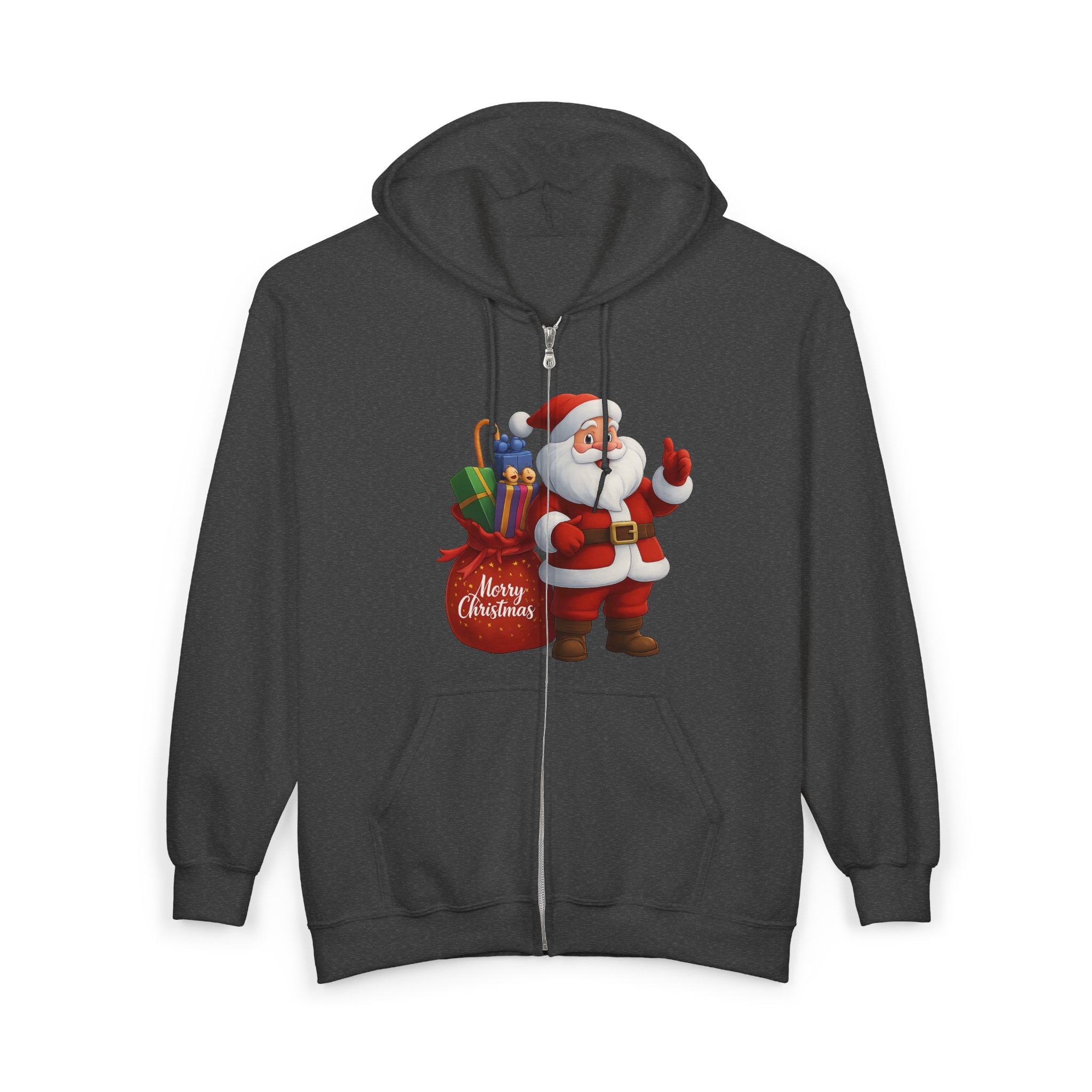 Santa Claus Zip Hoodie - Merry Christmas Full-Zip Holiday Sweatshirt