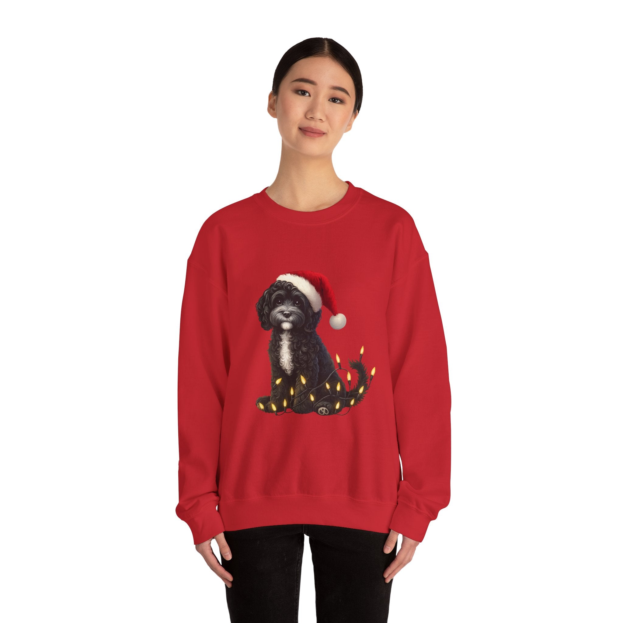 Holiday Labradoodle Sweatshirt – Cute Dog with Santa Hat & Fairy Lights