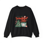 Holiday Sweatshirt — "It's the Most Wonderful Time" Christmas Tree & Fireplace Crewneck