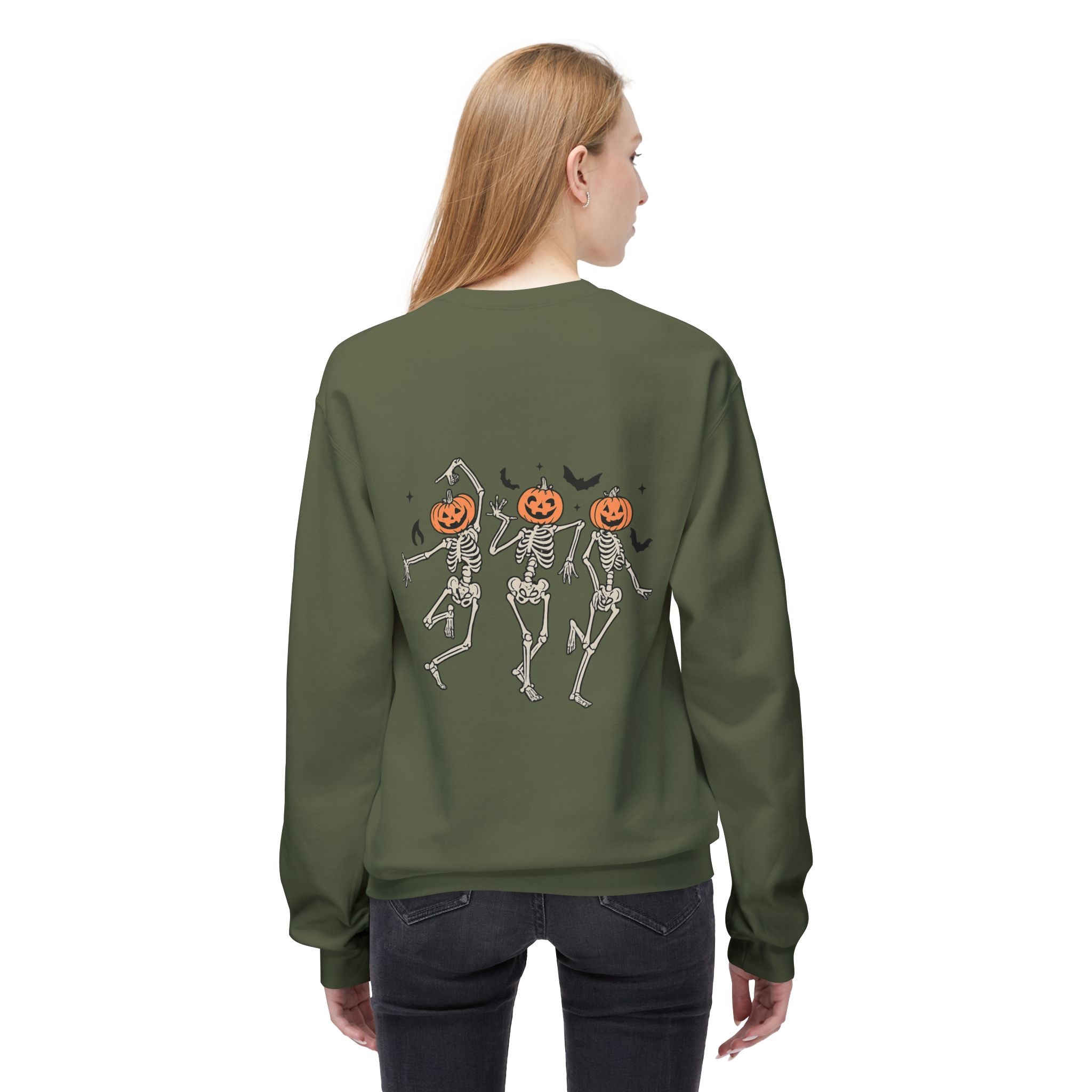 Halloween Skeleton Crewneck Sweatshirt, Unisex Spooky Apparel, Fall Fashion, Pumpkin Head Sweatshirt, Cozy Costume Top