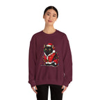 Holiday Black Cat Sweatshirt — Cute Santa Kitten in Christmas Lights