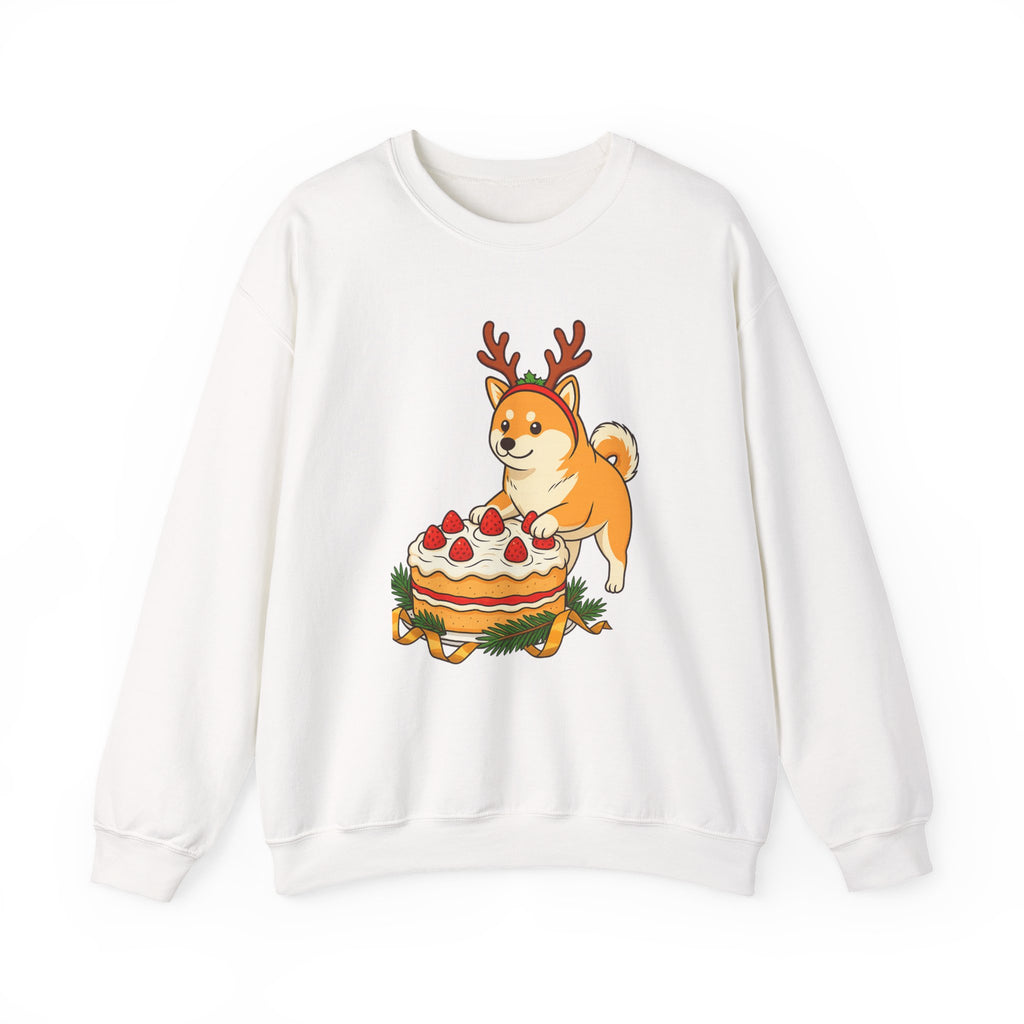 Shiba Inu Reindeer Sweatshirt – Cute Dog with Holiday Cake Crewneck