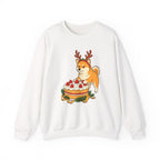 Shiba Inu Reindeer Sweatshirt – Cute Dog with Holiday Cake Crewneck