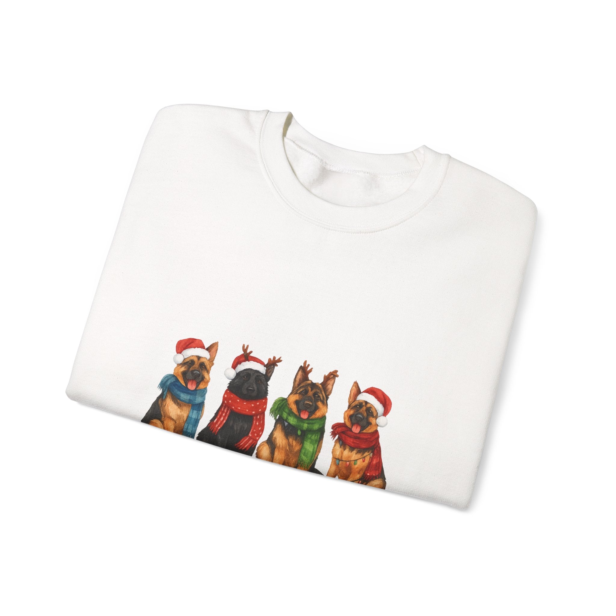 Christmas German Shepherd Sweatshirt – Holiday Dogs in Santa Hats Crewneck