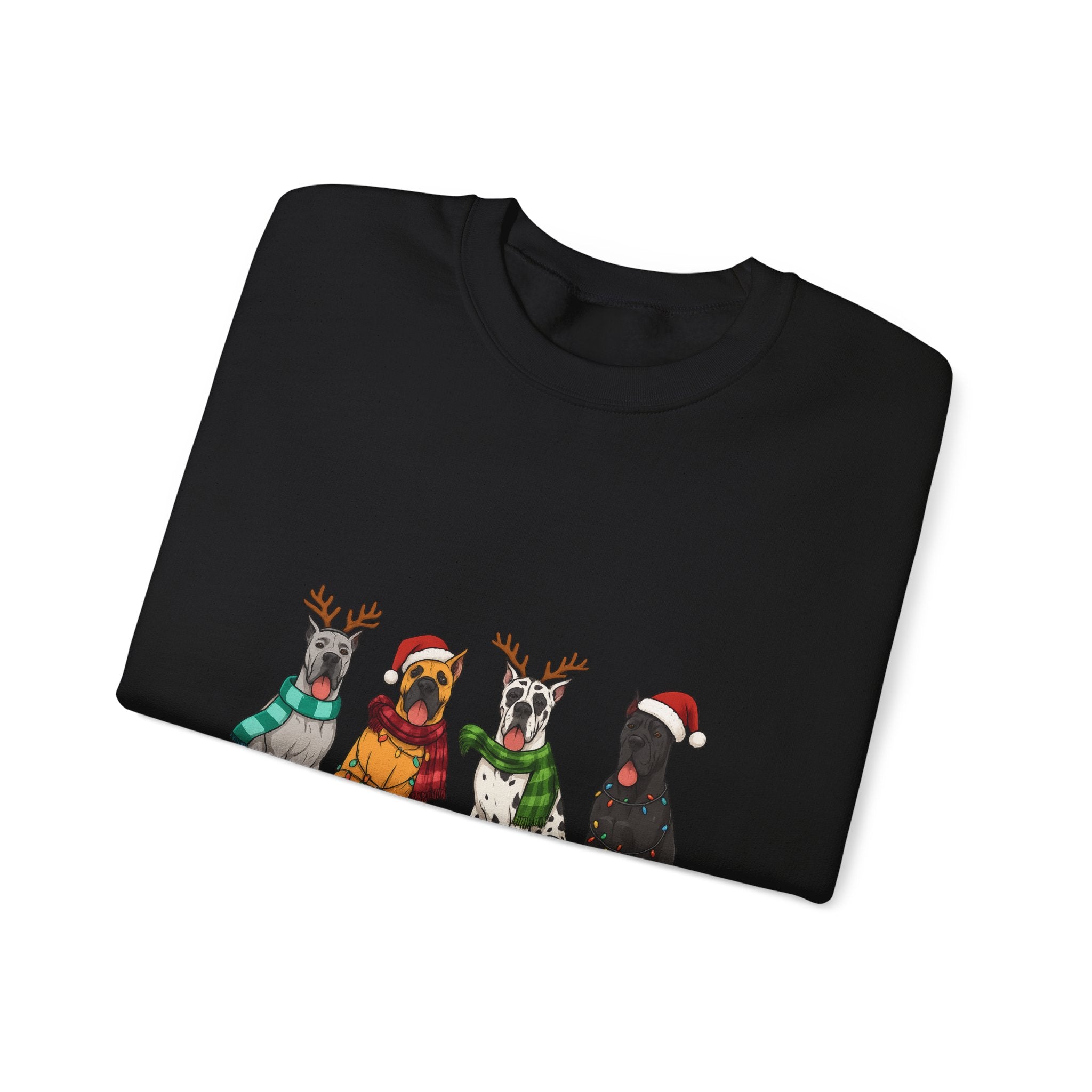 Christmas Dogs Crewneck Sweatshirt — Festive Reindeer & Santa Hat Puppies Holiday Sweatshirt