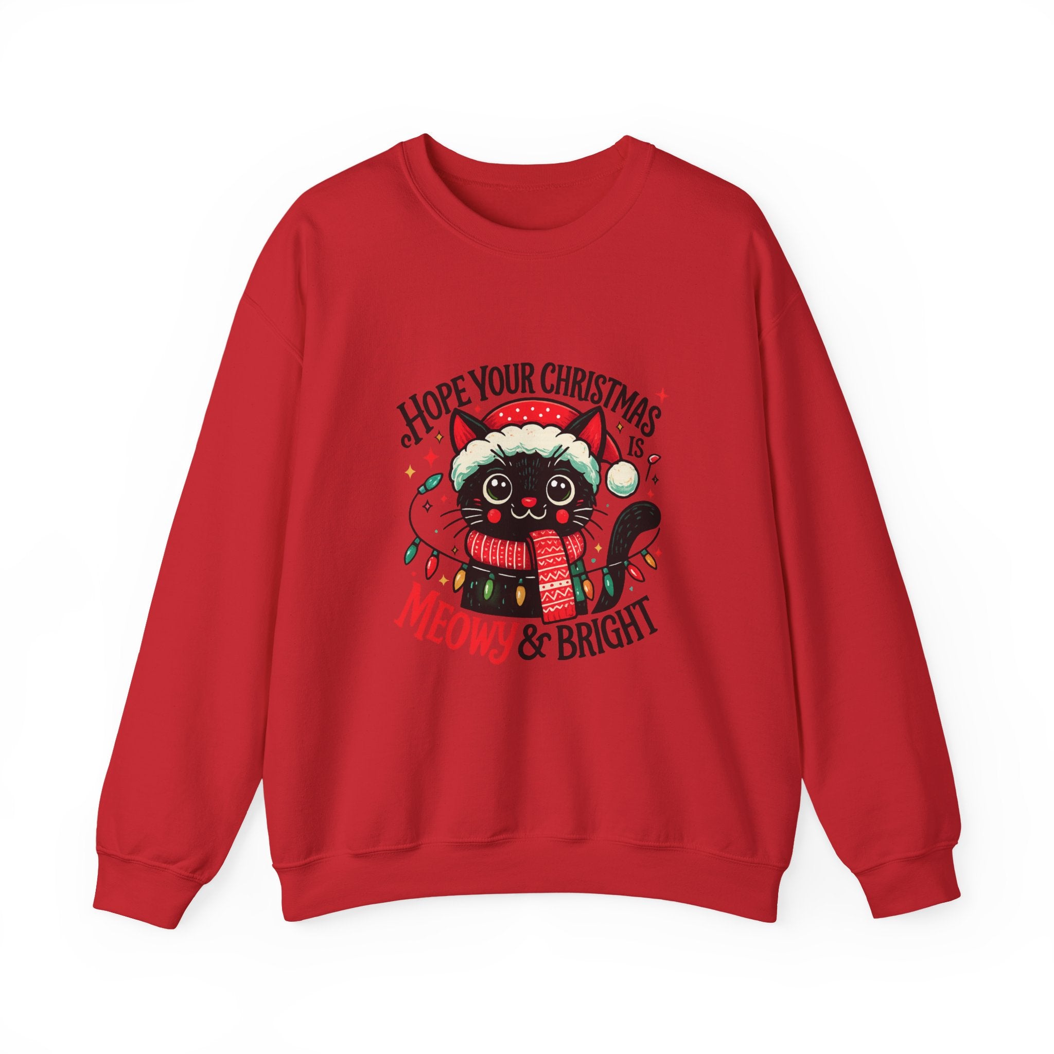 Christmas Cat Sweatshirt — "Meows & Bright" Holiday Crewneck