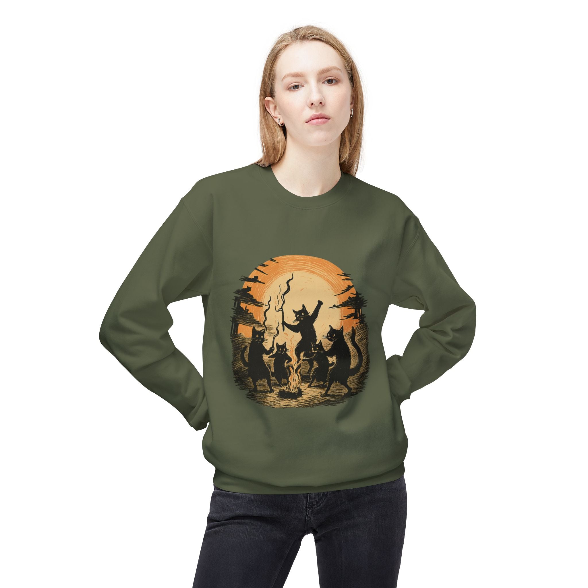 Mystical Animal Gathering Sweatshirt, Cozy Crewneck, Unisex Fleece, Halloween Apparel, Gift for Nature Lovers, Outdoor Adventure