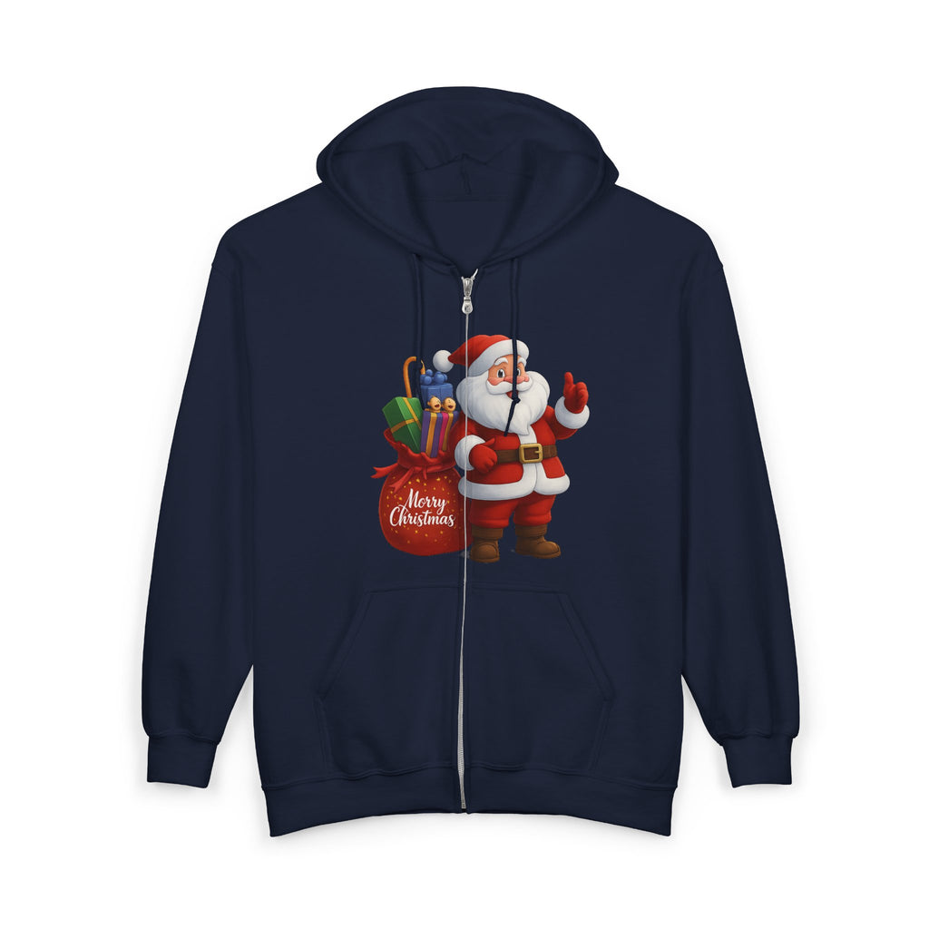 Santa Claus Zip Hoodie - Merry Christmas Full-Zip Holiday Sweatshirt