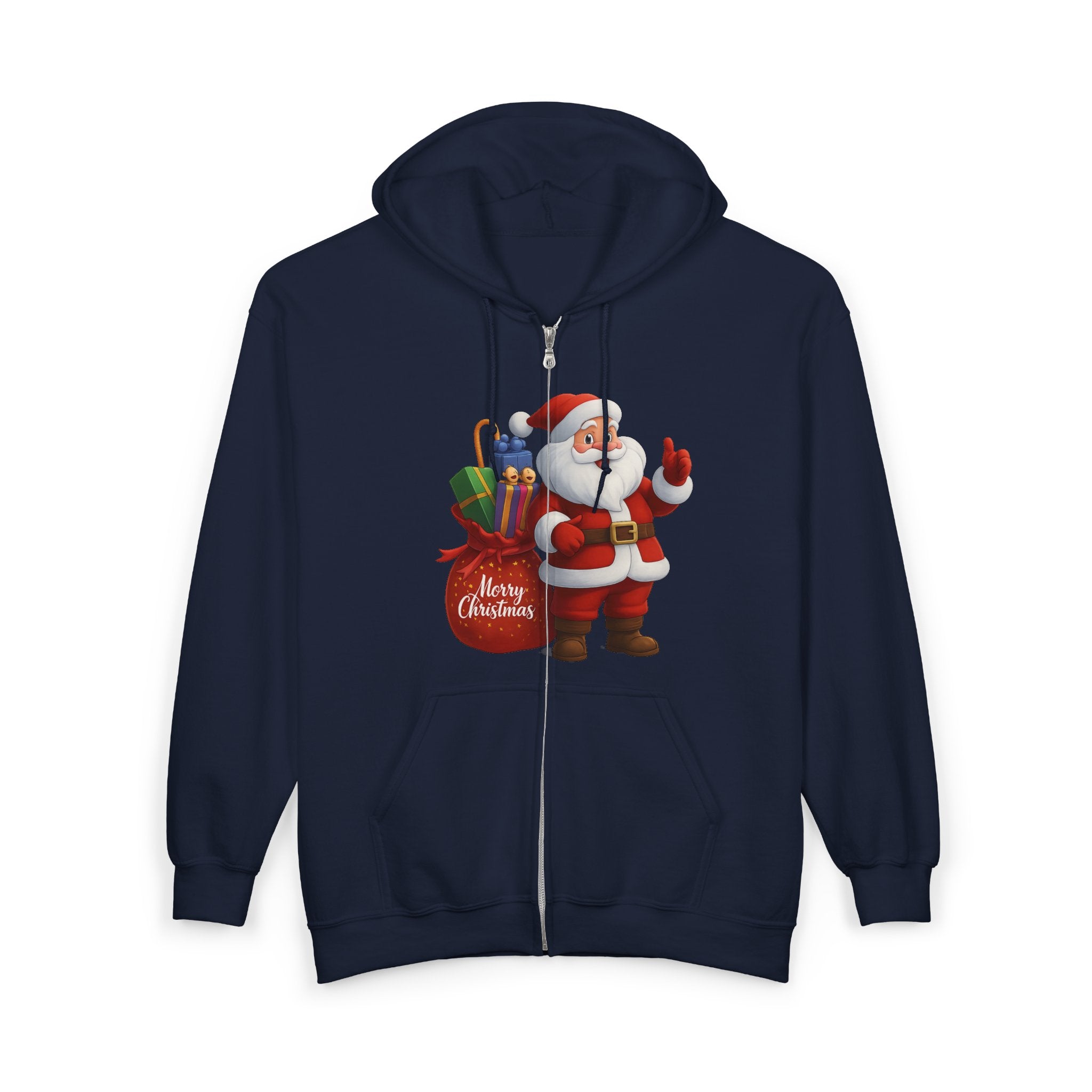Santa Claus Zip Hoodie - Merry Christmas Full-Zip Holiday Sweatshirt