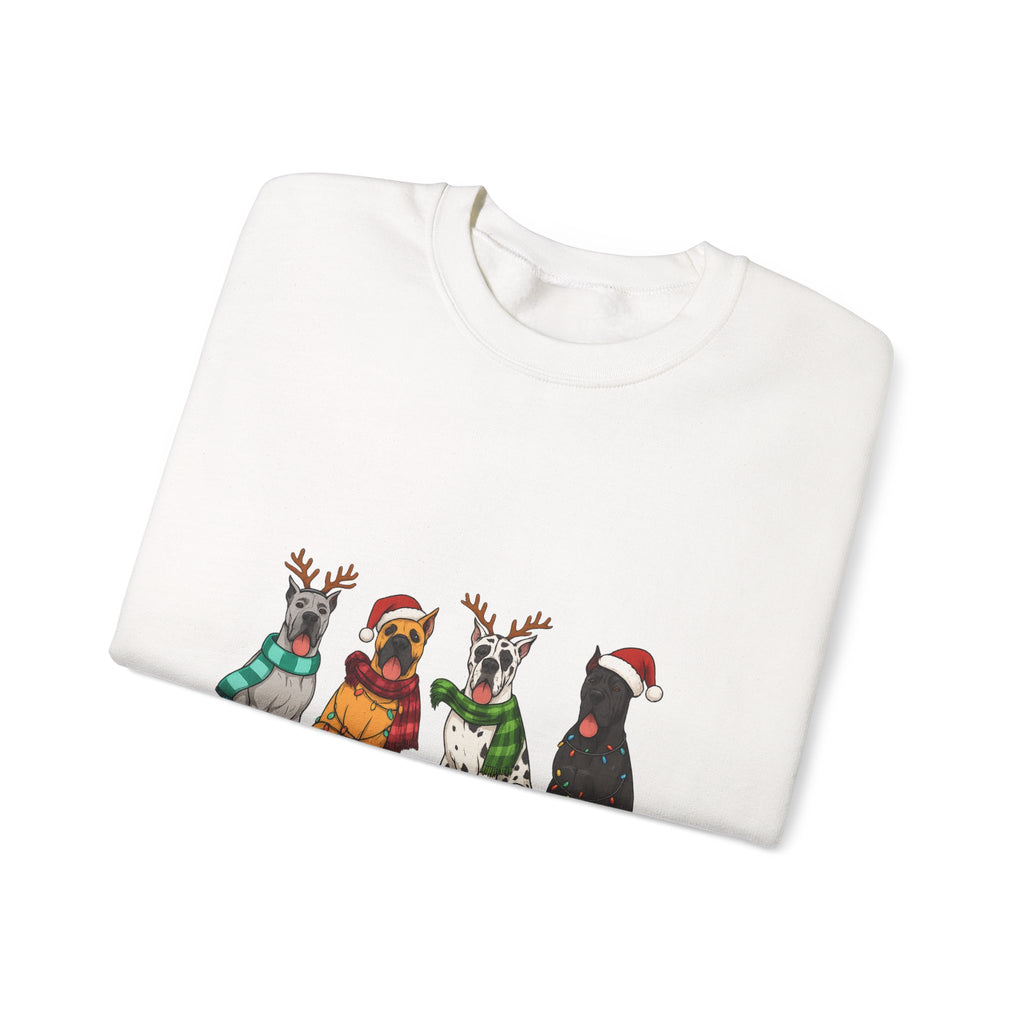 Christmas Dogs Crewneck Sweatshirt — Festive Reindeer & Santa Hat Puppies Holiday Sweatshirt