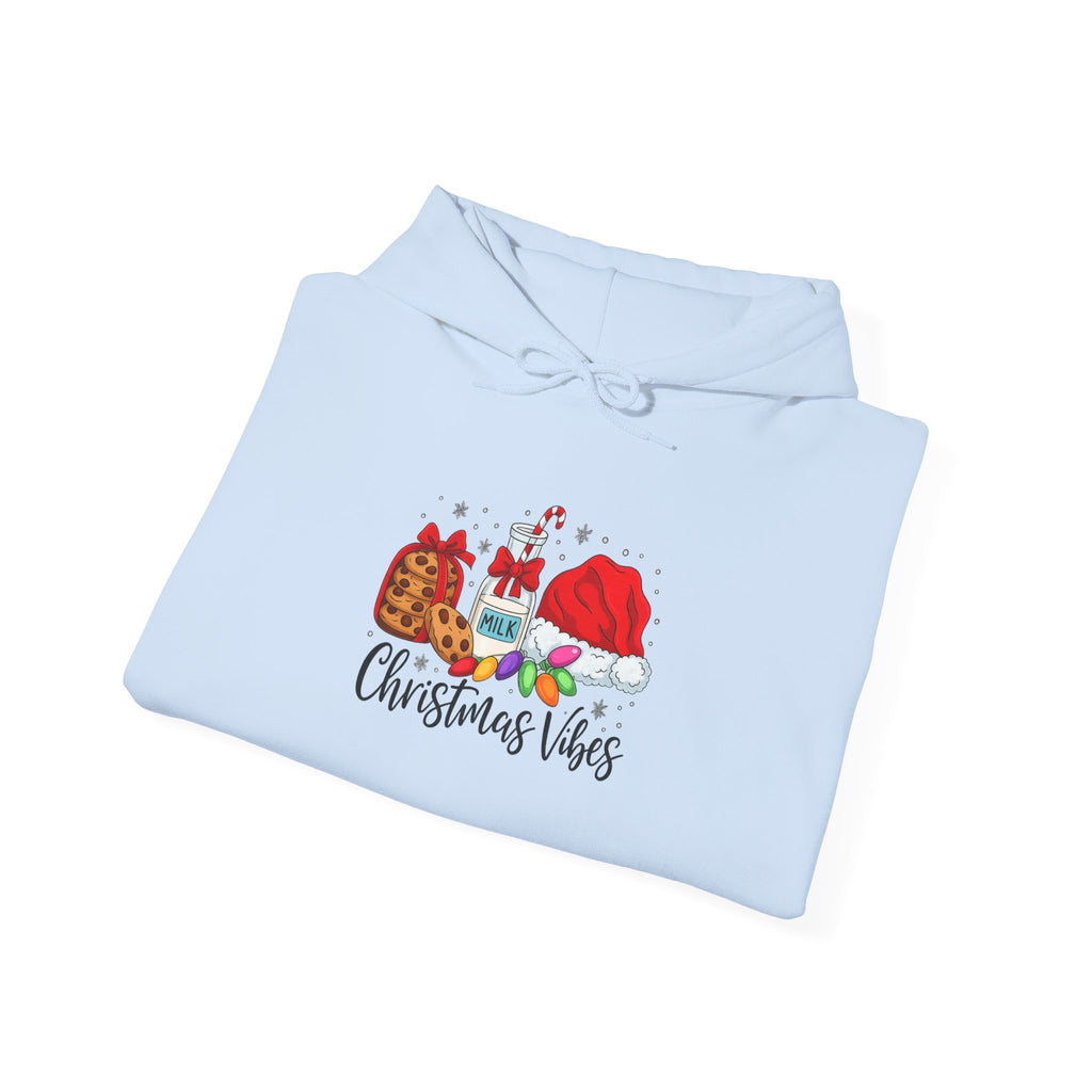 Christmas Vibes Hoodie — Santa Hat, Cookies & Milk Holiday Sweatshirt